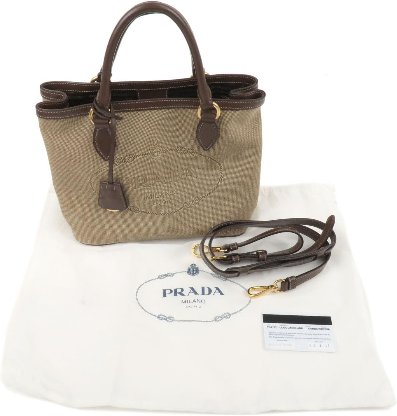 Prada Womens Brown Canvas Leather Trim Jacquard Logo Crossbody Bag 1BA172 · v4