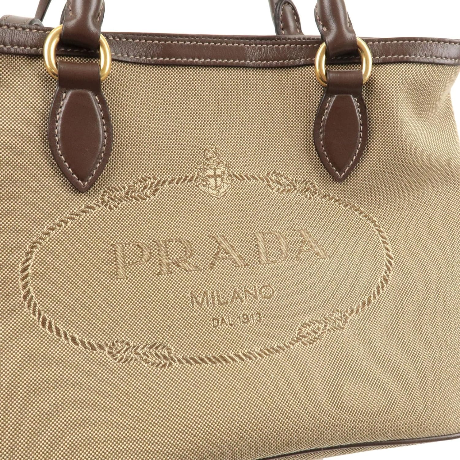 Prada Womens Brown Canvas Leather Trim Jacquard Logo Crossbody Bag 1BA172 · v4