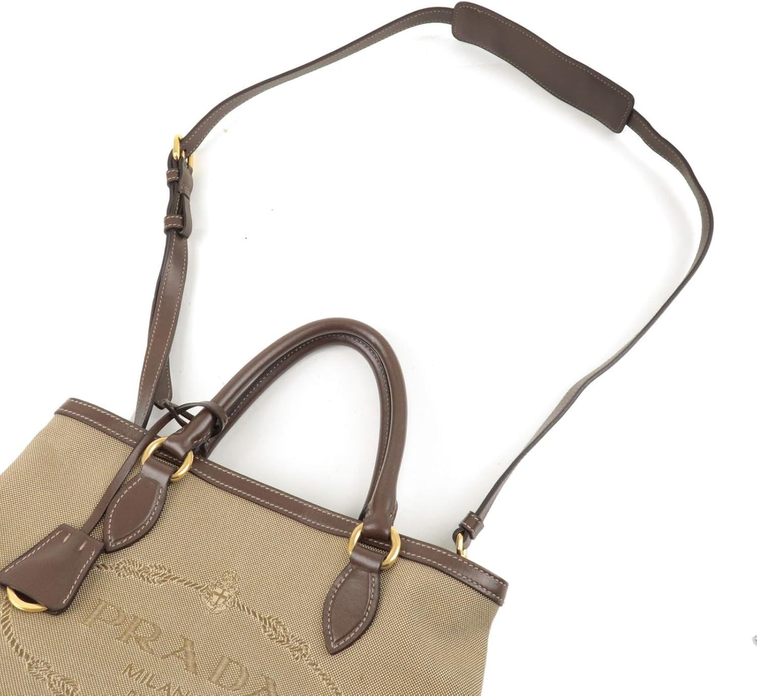 Prada Womens Brown Canvas Leather Trim Jacquard Logo Crossbody Bag 1BA172 · v4