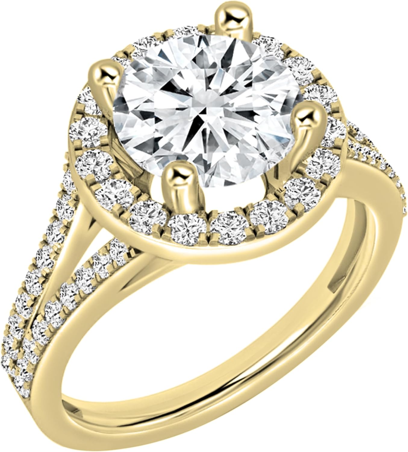 แหวนครบรอบแต่งงานทองคำแท้ 14K ทรง Split Shank Halo สำหรับผู้หญิง ได้รับการรับรองจาก IGI พร้อมเพชรสีขาวบริสุทธิ์ 2.52 กะรัต ทรงกลม (2.00 กะรัตตรงกลาง) ด้านข้าง (0.52 กะรัต) ผลิตจากห้องปฏิบัติการ