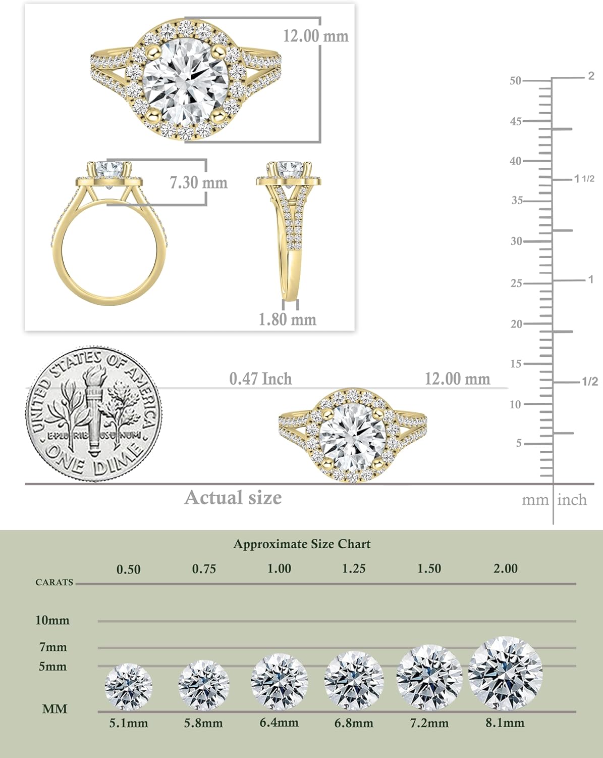 แหวนครบรอบแต่งงานทองคำแท้ 14K ทรง Split Shank Halo สำหรับผู้หญิง ได้รับการรับรองจาก IGI พร้อมเพชรสีขาวบริสุทธิ์ 2.52 กะรัต ทรงกลม (2.00 กะรัตตรงกลาง) ด้านข้าง (0.52 กะรัต) ผลิตจากห้องปฏิบัติการ