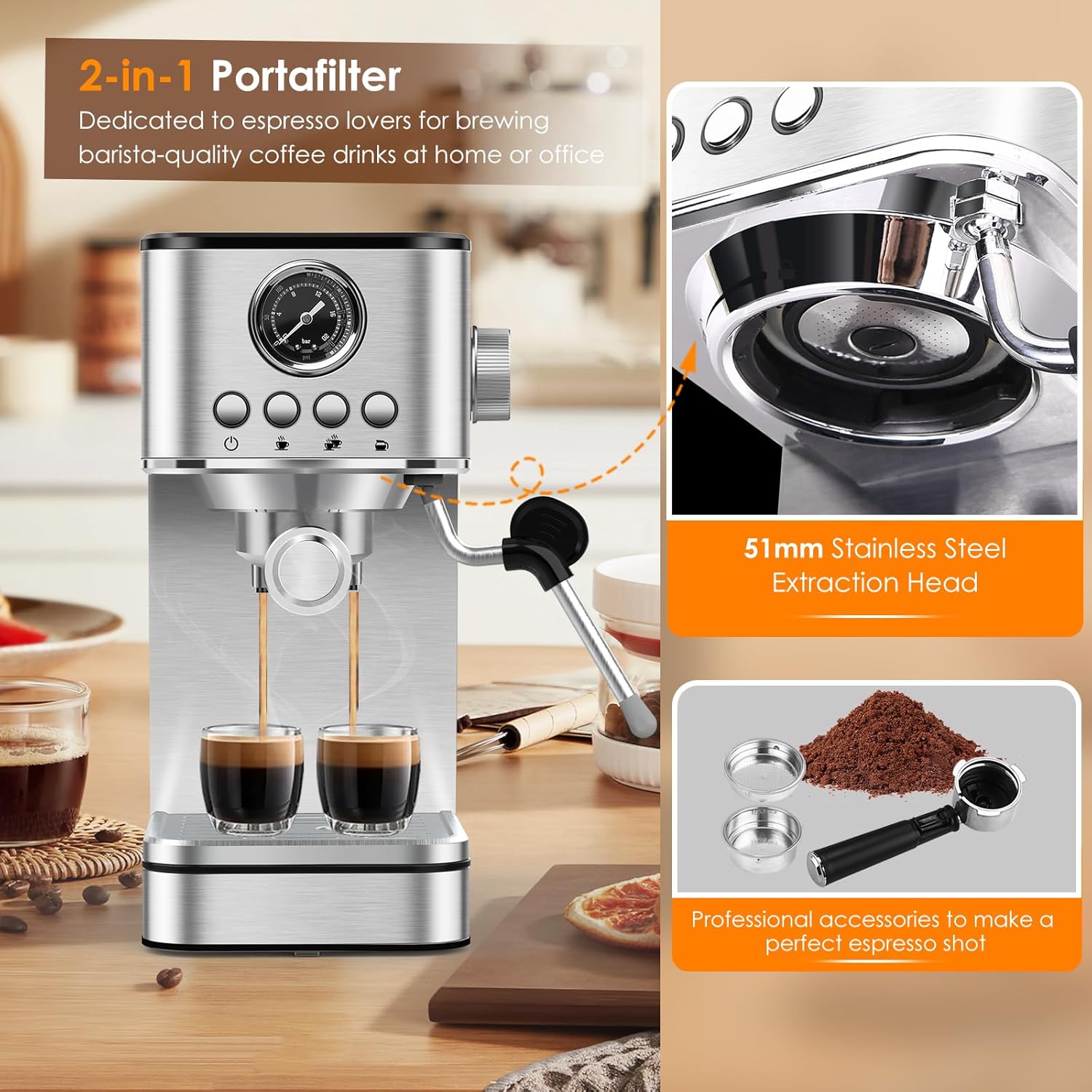 Sparkfire Espresso Machine Coffee Makers 20 Bar,Stainless Steel Espresso Machine with Milk Frother/Steam Wand for Espresso, Latte and Cappuccino · v2