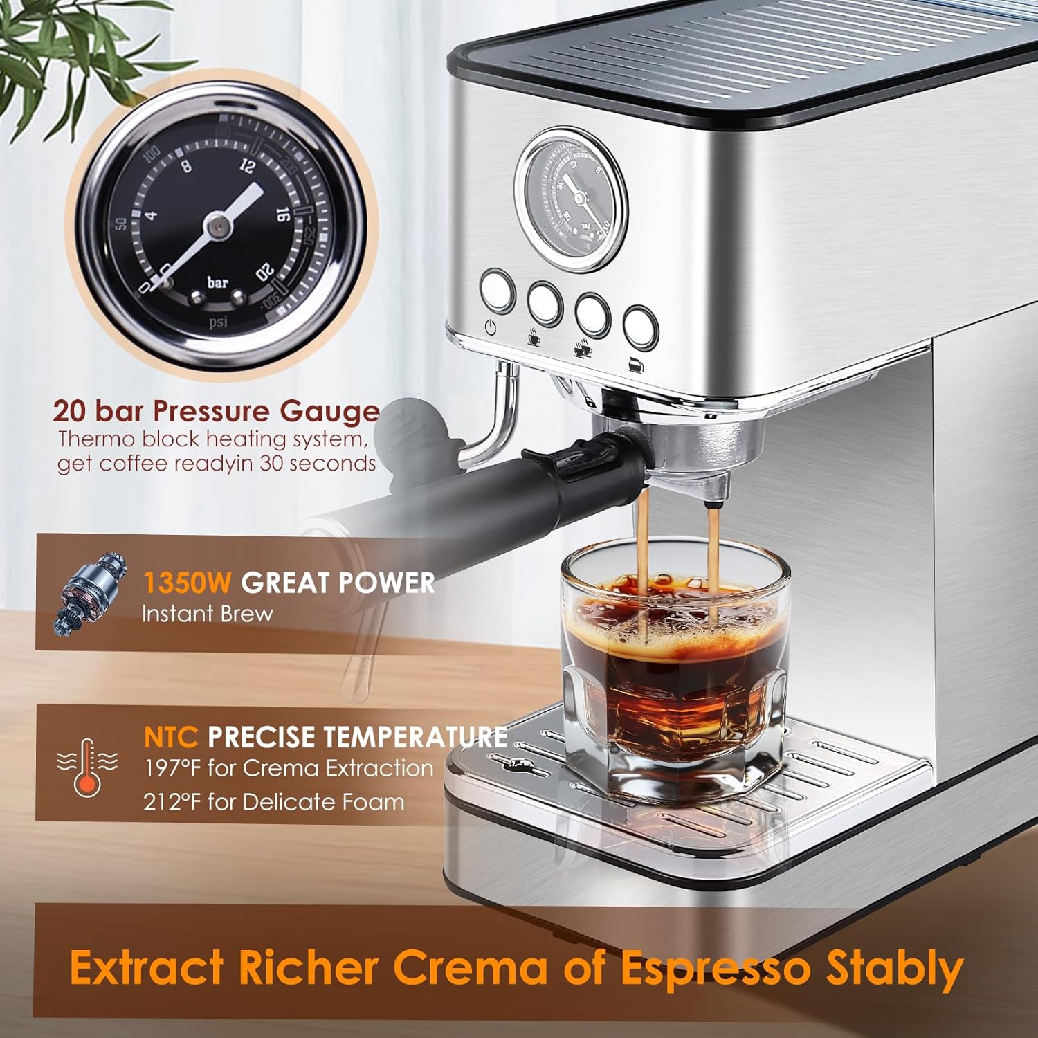 Sparkfire Espresso Machine Coffee Makers 20 Bar,Stainless Steel Espresso Machine with Milk Frother/Steam Wand for Espresso, Latte and Cappuccino · v2