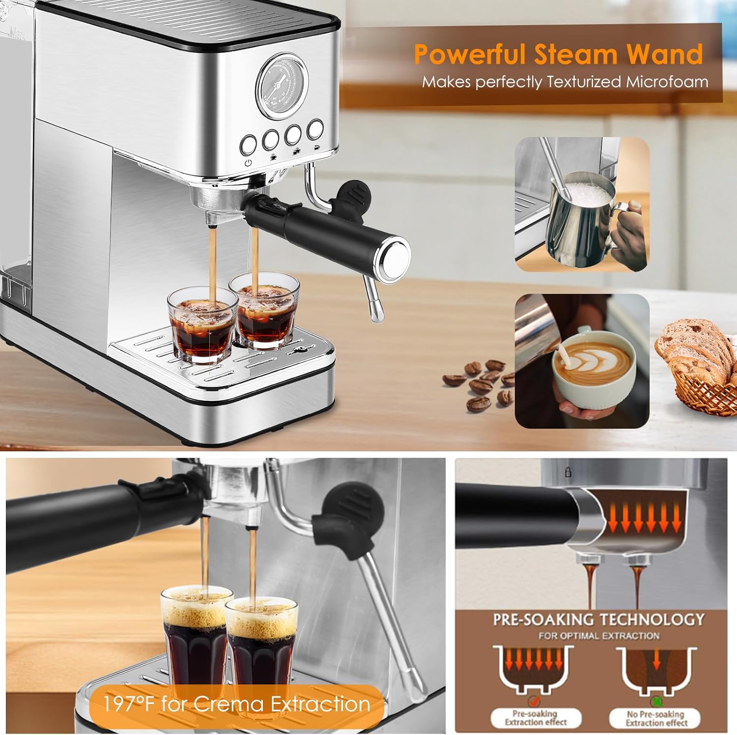Sparkfire Espresso Machine Coffee Makers 20 Bar,Stainless Steel Espresso Machine with Milk Frother/Steam Wand for Espresso, Latte and Cappuccino · v2