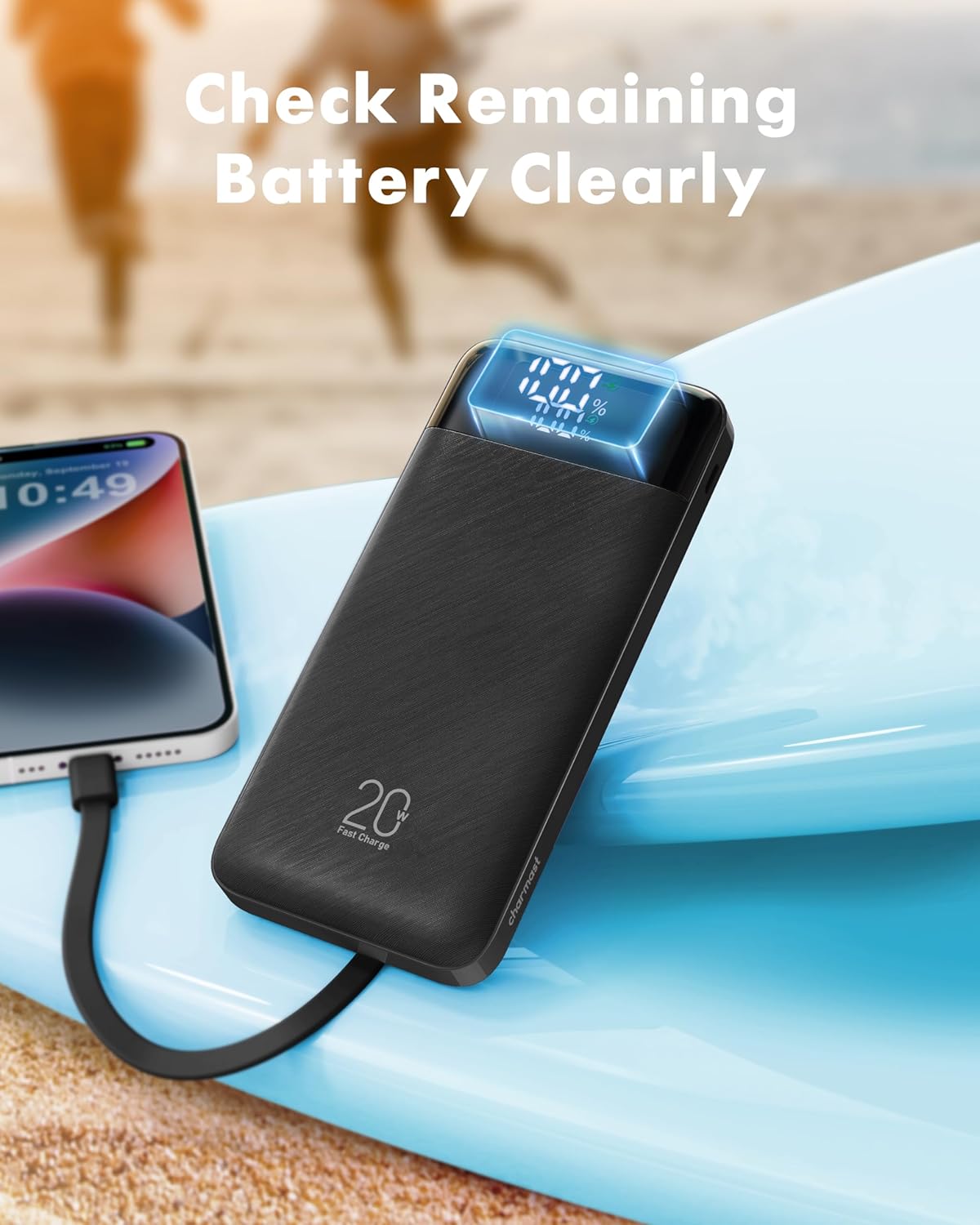 Charmast Power Bank 20000mAh, 20W Fast Charging Portable Charger with Built-in Cables, USB C Battery Pack, Slim Portable Phone Charger Backup Battery for iPhone, Samsung, iPad, More Phones, Tablets