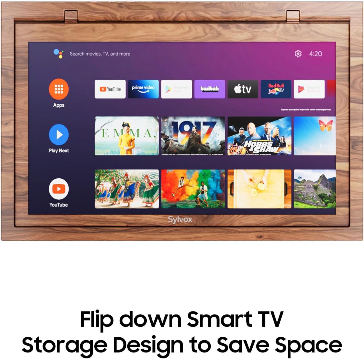 SYLVOX 15.6 Flip Down Smart TV Under Cabinet TV Supports 360 Degree Rotation WiFi  Wireless Connection, Storage Design for Kitchen Bedroom RV Yacht (Wood Grain Color) · v10