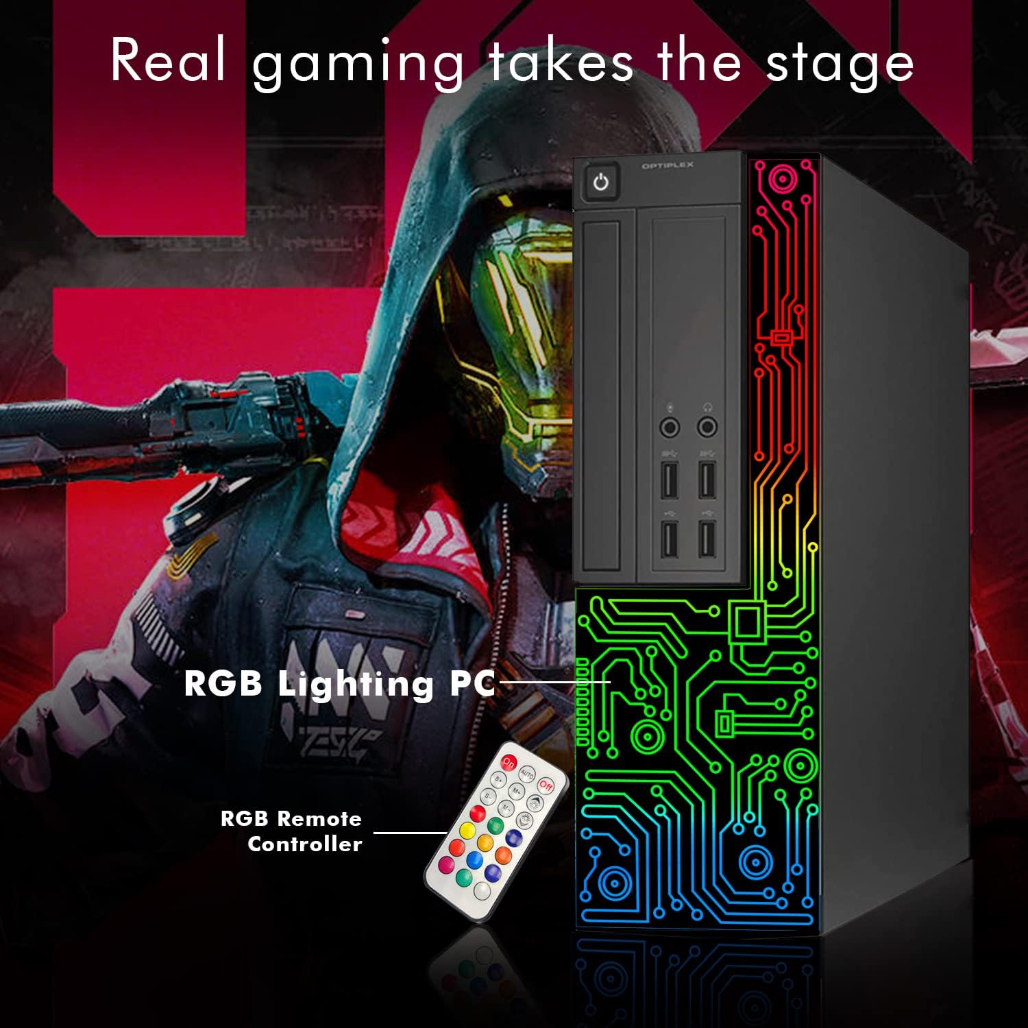 Computer desktop Dell OptiPlex RGB, Intel Core i5 fino a 3,6 GHz, 16 GB di RAM, SSD da 512 GB, monitor HDMI da 22 pollici, tastiera e mouse RGB, cuffie da gioco, WiFi, Bluetooth, Windows 10 Pro (rinnovato)