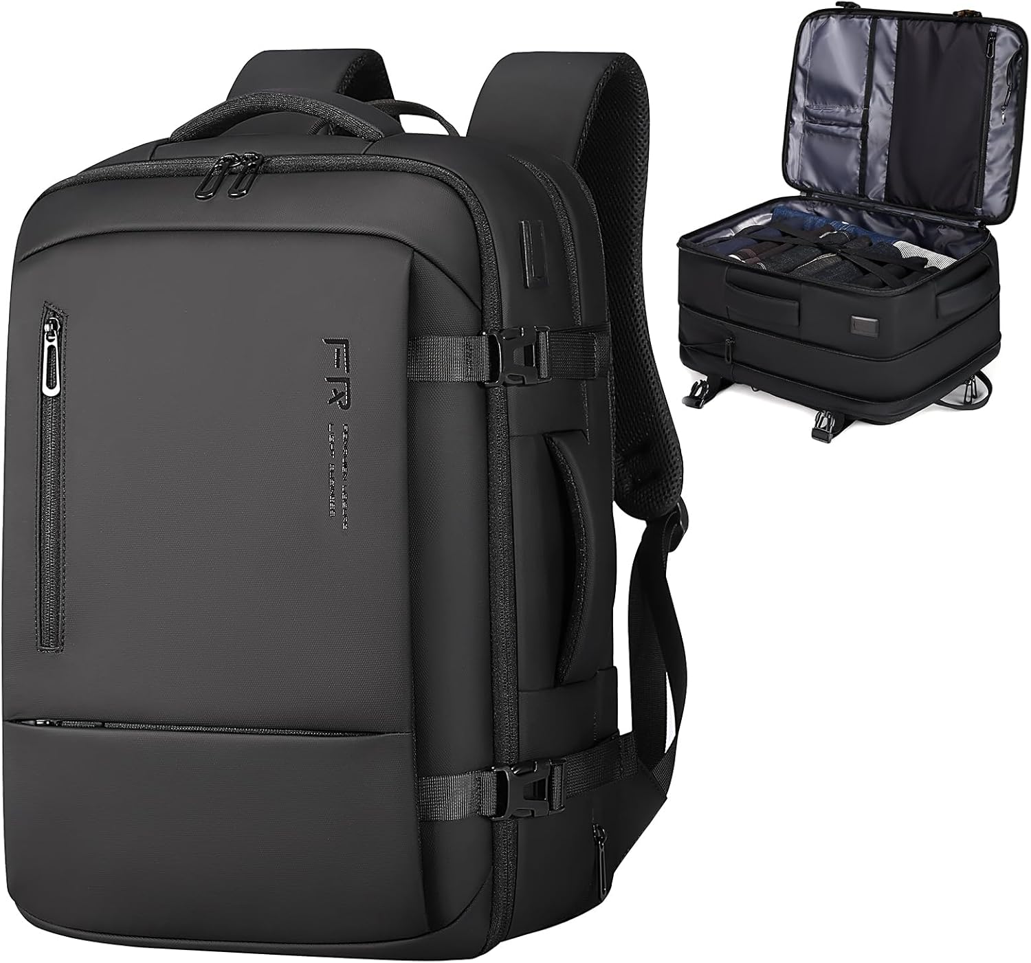 Reiserucksack für Herren, für Flüge zugelassener Handgepäckrucksack mit USB-Anschluss, wasserfester, erweiterbarer Computer-Tagesrucksack, 17,3-Zoll-Business-Laptop-Rucksack in Schwarz für College/Arbeit