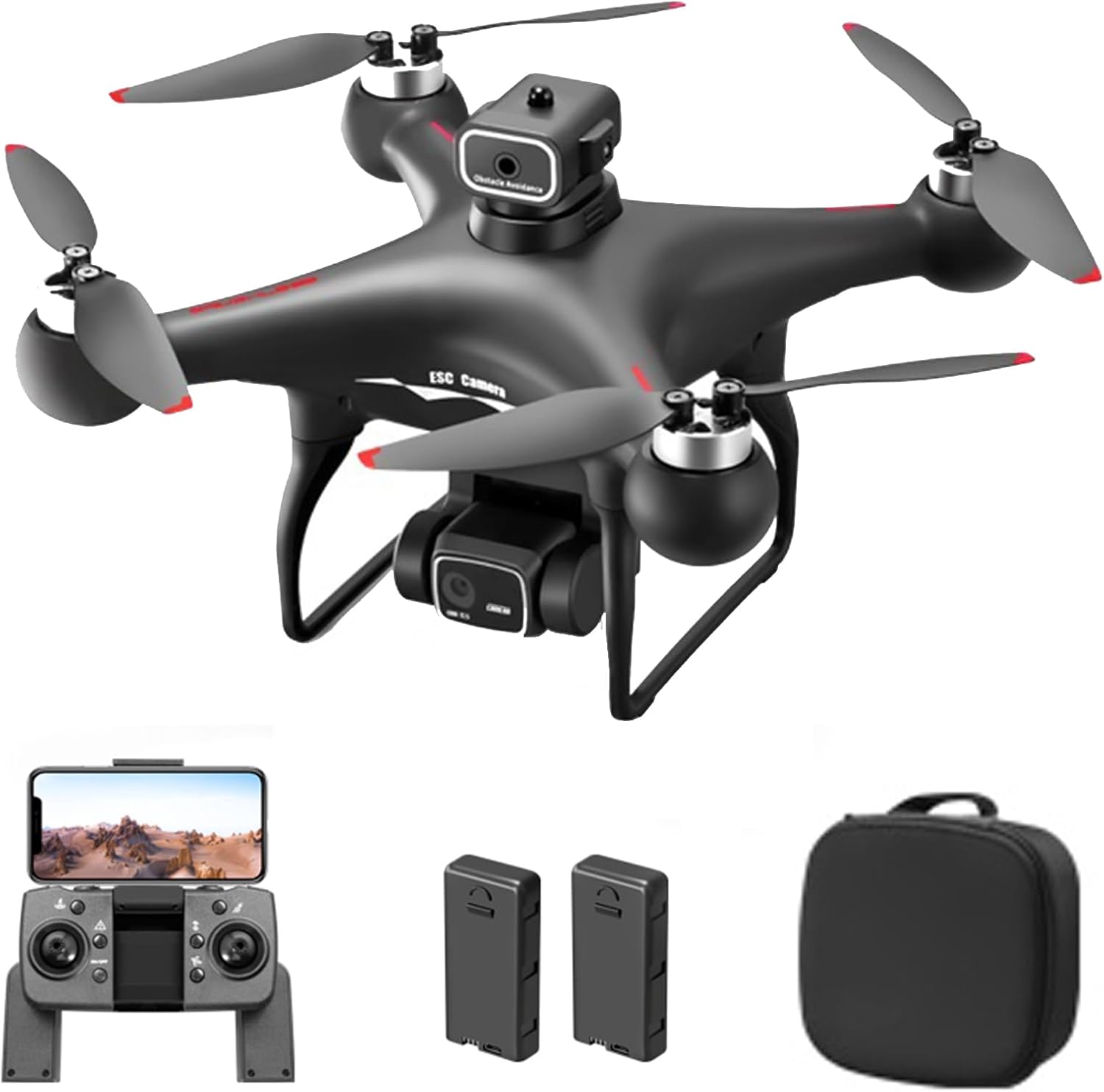 طائرة بدون طيار GoolRC S116 مع كاميرا 4K للبالغين، طائرة رباعية المراوح RC مع تجنب العوائق، تدفق بصري، مسار طيران، وضع بدون رأس، مستشعر جاذبية، محرك بدون فرشاة، حقيبة تخزين وبطاريتين (أسود)
