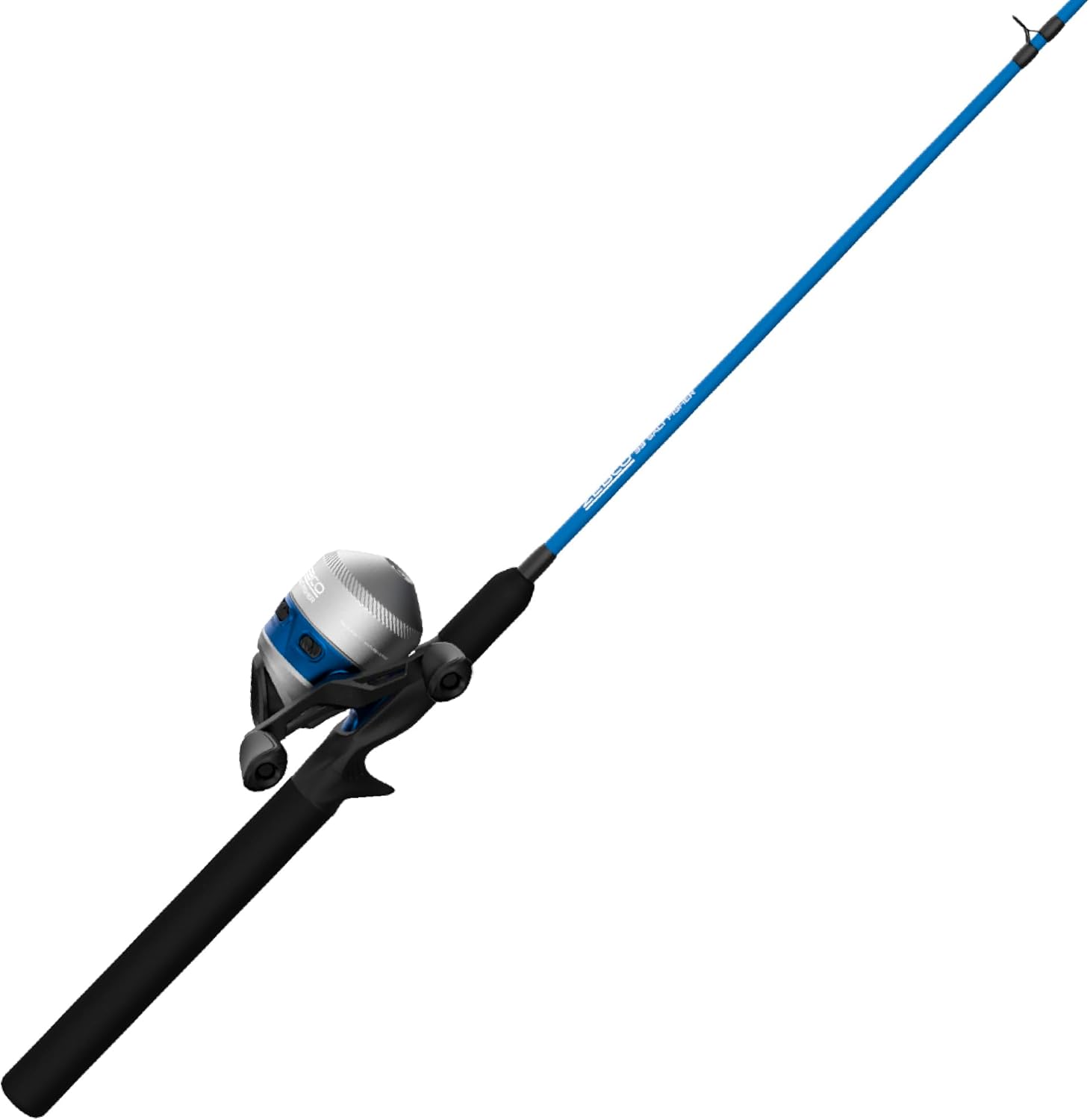 Zebco Salt Fisher 33 스핀캐스트 릴 및 낚싯대 콤보, 6피트 6인치 2피스 중간-무거운 파워, 중간-빠른 액션 유리 섬유 막대, 교체 가능한 회수, 12파운드 라인, 블루/실버