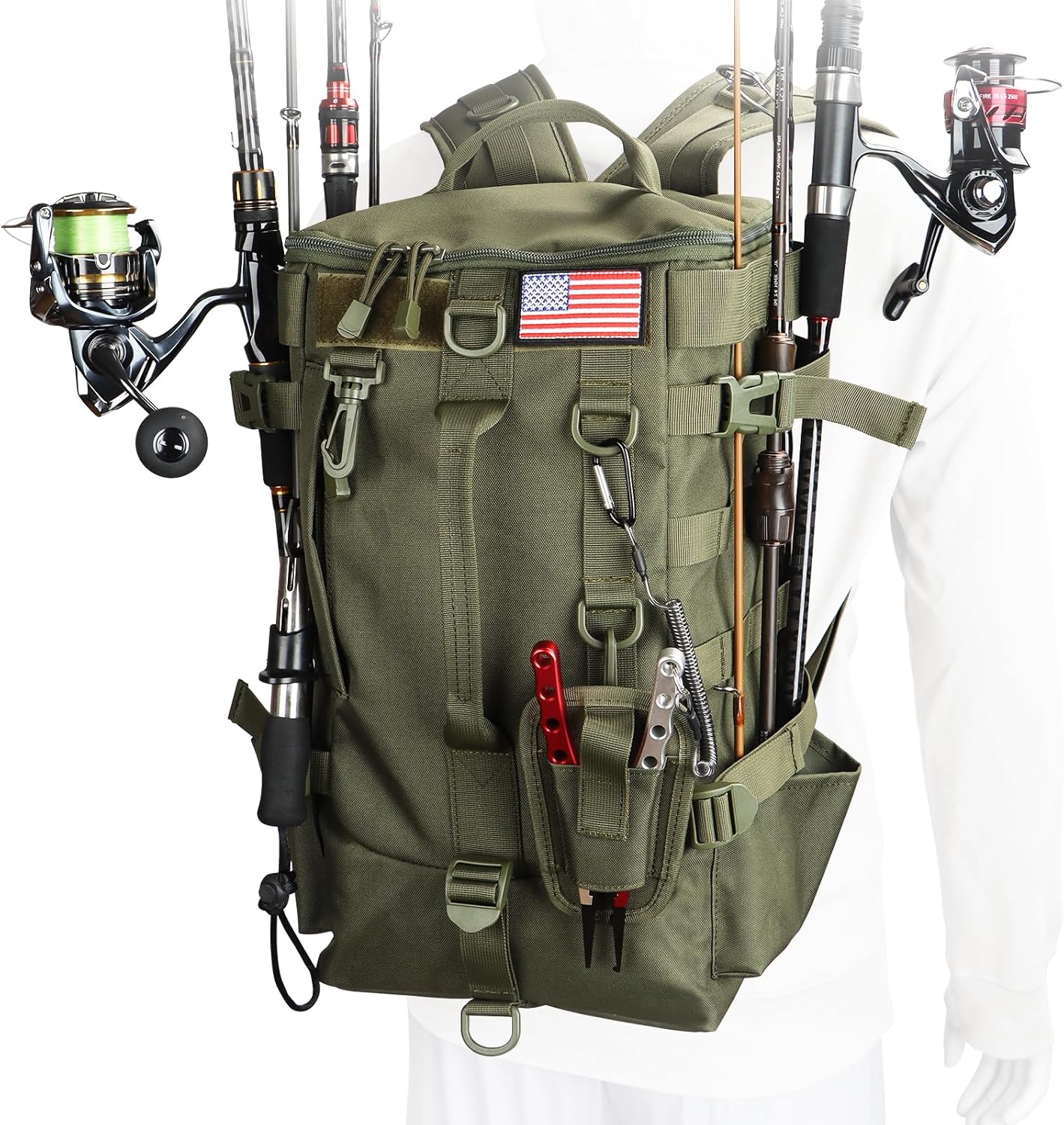 Angelrucksack, Angelrucksack mit Rutenhaltern, großer Stauraum, Angelrutenrucksack, Angelrutentasche für den Transport von Angelausrüstung und Ausrüstung, Angelgeschenke für Herren