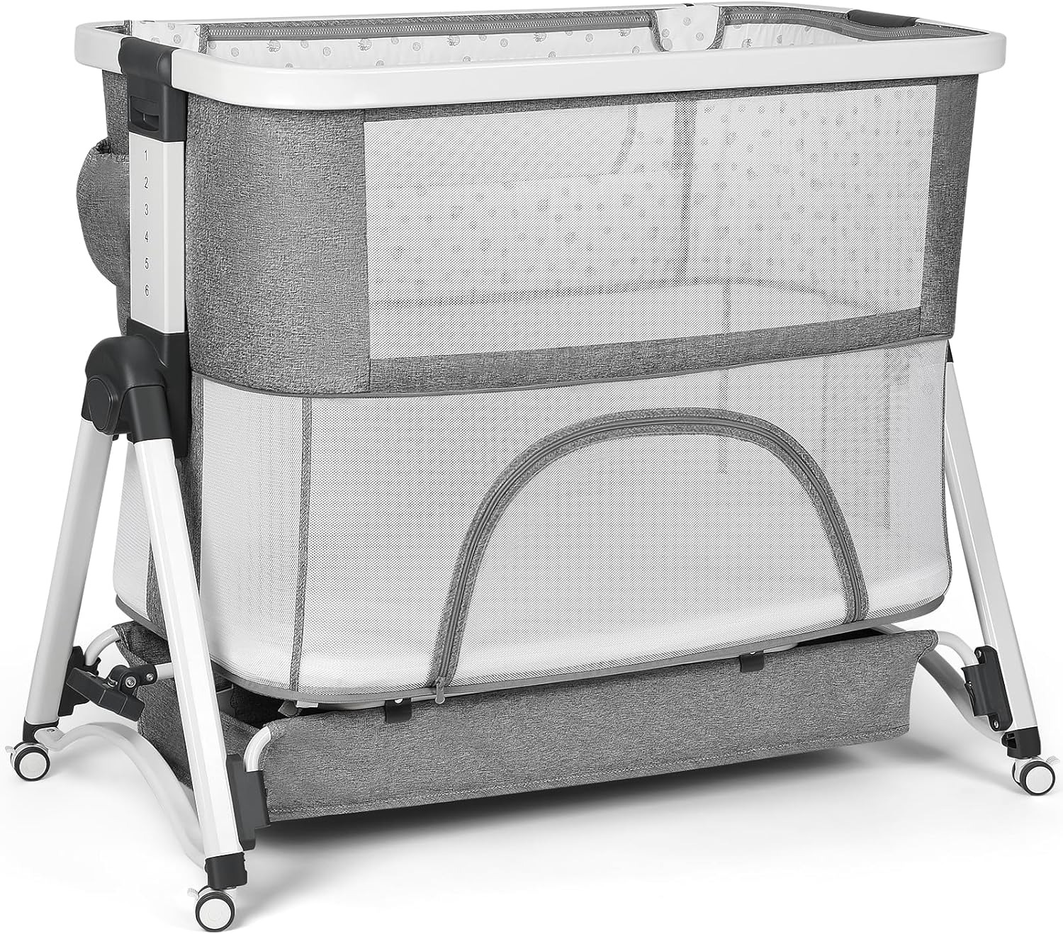 Cowiewie 4 in 1 Baby Swingable Bassinet untuk Bayi/Bayi Baru Lahir hingga Balita dengan 4 Tingkat, Tempat Tidur Samping Tempat Tidur Travel Cot Bassinet Playpen dengan Kasur, Jaring Bernapas, 6 Ketinggian Dapat Disesuaikan (Abu-abu)