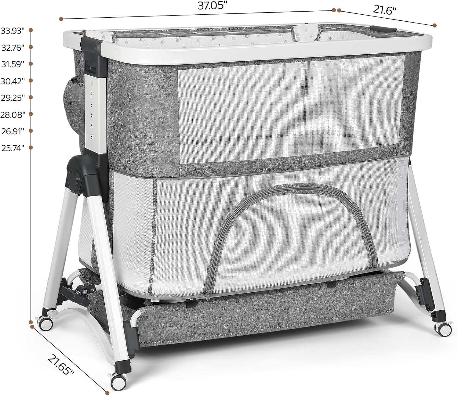 Cowiewie 4 in 1 Baby Swingable Bassinet Infant/Newborn to Toddler Bassinet with 4 Stages, Bedside Sleeper Travel Cot Bassinet Playpen with Mattress, Breathable Net,6 Height Adjustable (Gray) · v2