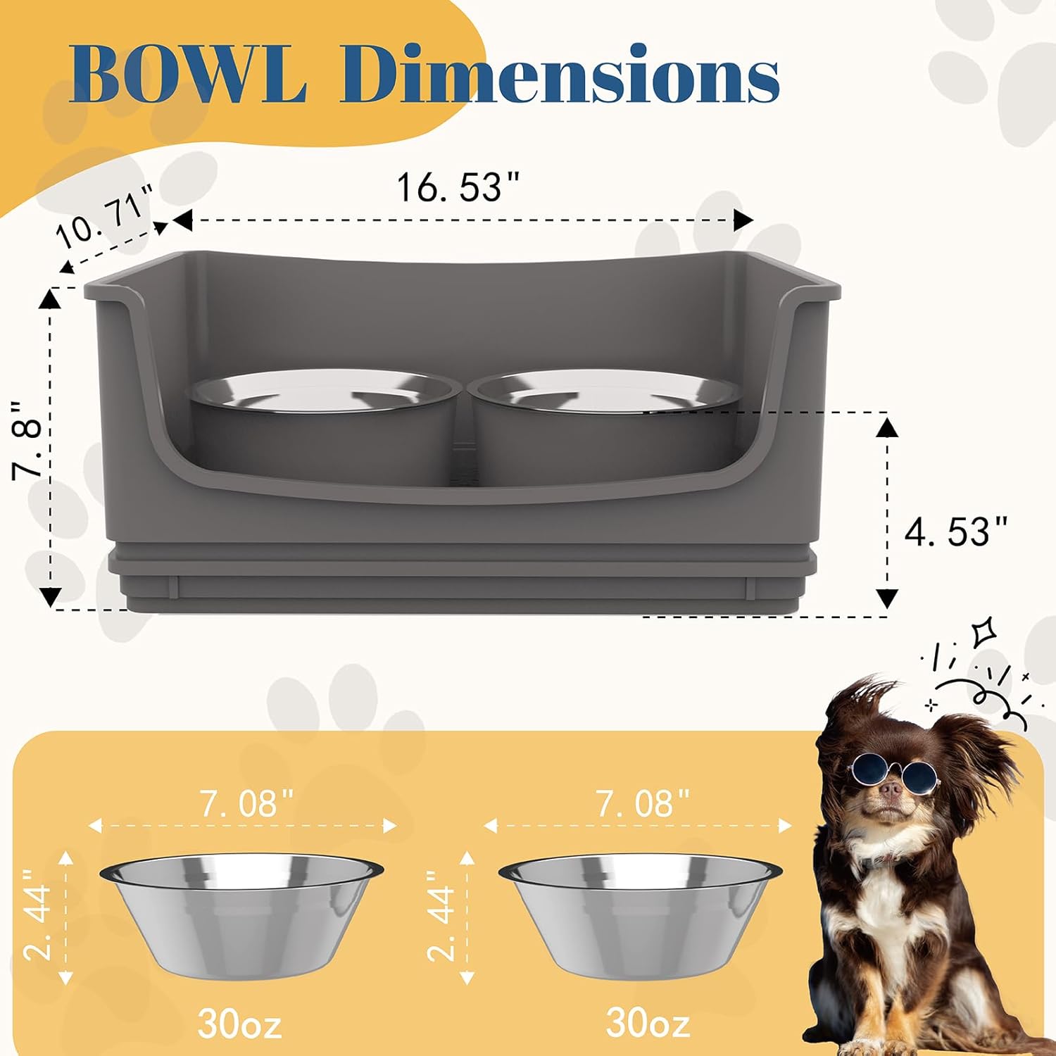 Gamelles pour chiens Mess Proof, ensemble de nourriture et d'eau pour chiens No Mess, mangeoire pour animaux de compagnie avec 2 bols en acier inoxydable pour chiens de petite et moyenne taille