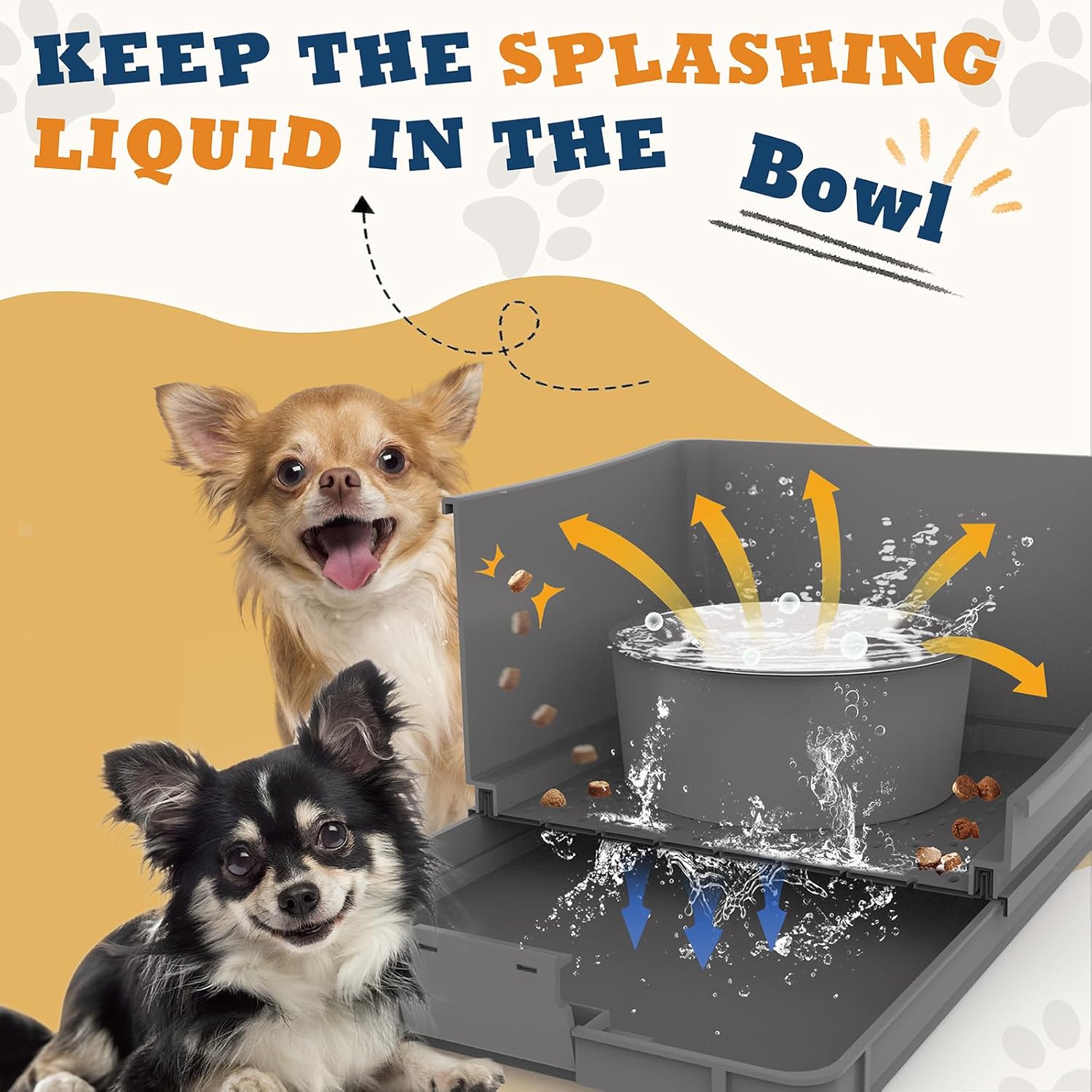 Gamelles pour chiens Mess Proof, ensemble de nourriture et d'eau pour chiens No Mess, mangeoire pour animaux de compagnie avec 2 bols en acier inoxydable pour chiens de petite et moyenne taille