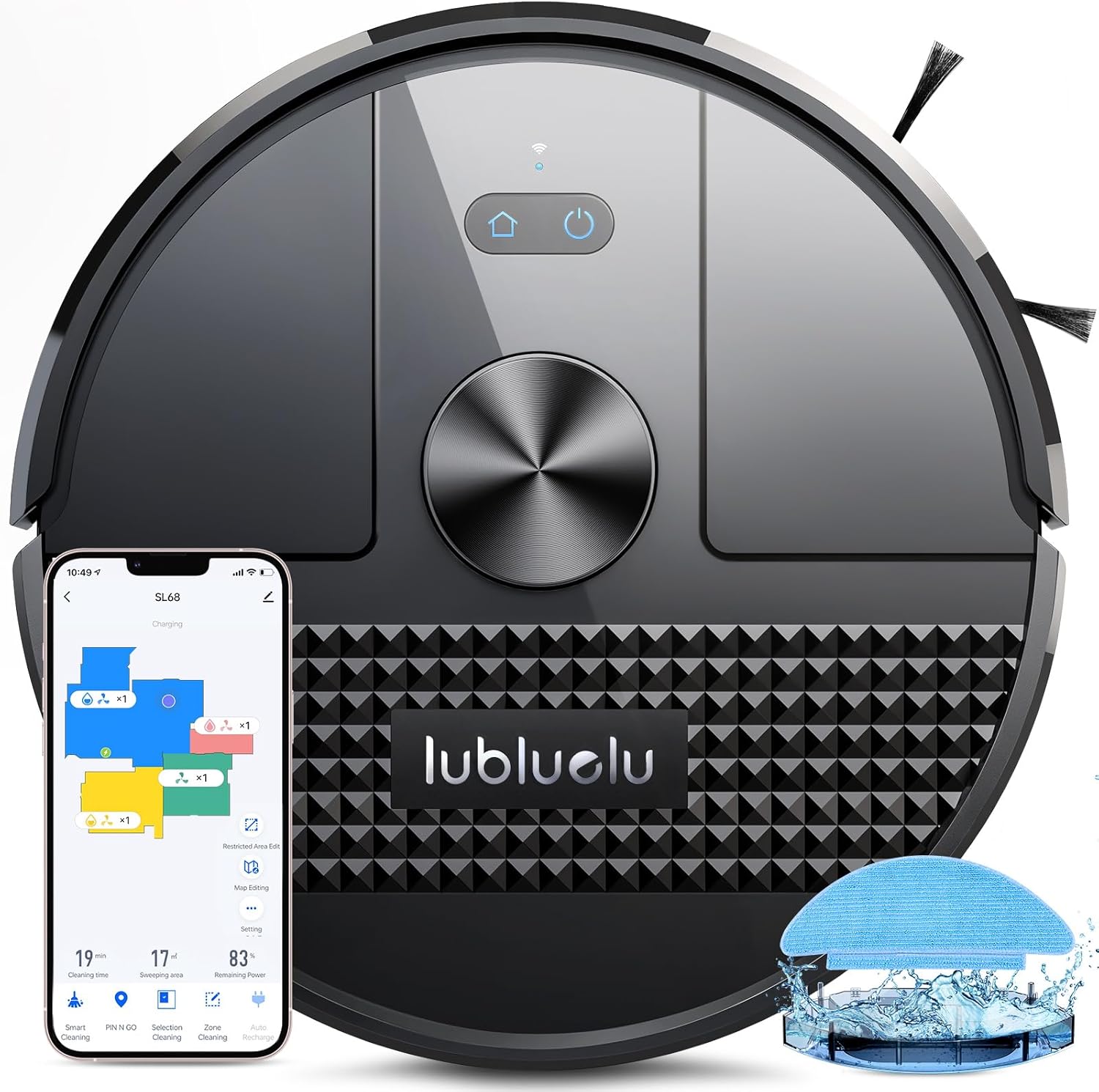 หุ่นยนต์ดูดฝุ่น Lubluelu SL68 4500Pa หุ่นยนต์ดูดฝุ่นและถูพื้น 3 ใน 1 พร้อมระบบสร้างแผนที่ ระบบนำทาง LiDAR แผนที่ 5 แผนที่ 24 โซนห้ามเข้า WiFi/แอป/Alexa ชาร์จไฟเองได้ หุ่นยนต์ดูดฝุ่นสำหรับขนสัตว์เลี้ยง พรม พื้นแข็ง