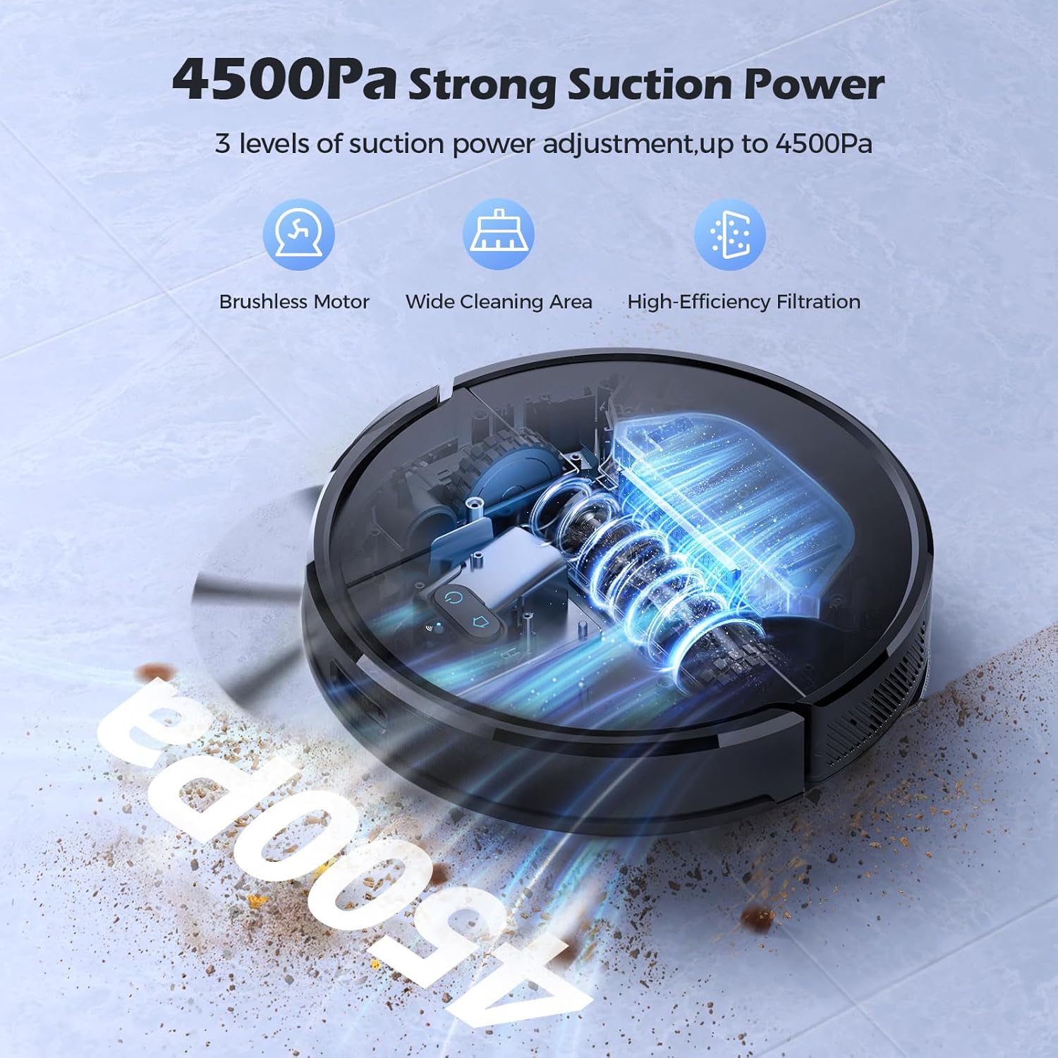 Aspirateur robot Lubluelu SL68 4500 Pa, combiné aspirateur robot 3 en 1 et serpillière, avec cartographie, navigation LiDAR, 5 cartes, 24 zones interdites, WiFi/App/Alexa, autochargeur, robot aspirateur pour poils d'animaux, tapis, sol dur