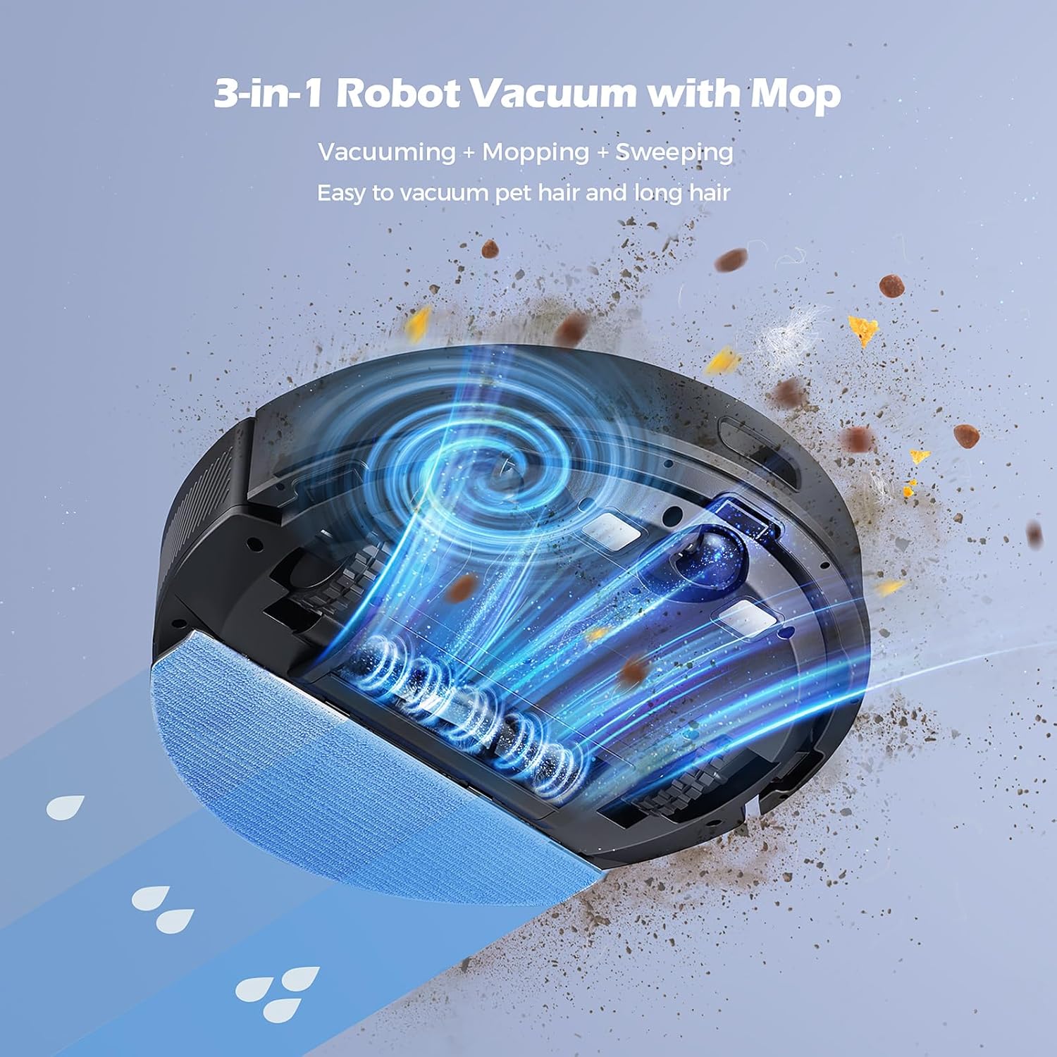 Aspirateur robot Lubluelu SL68 4500 Pa, combiné aspirateur robot 3 en 1 et serpillière, avec cartographie, navigation LiDAR, 5 cartes, 24 zones interdites, WiFi/App/Alexa, autochargeur, robot aspirateur pour poils d'animaux, tapis, sol dur