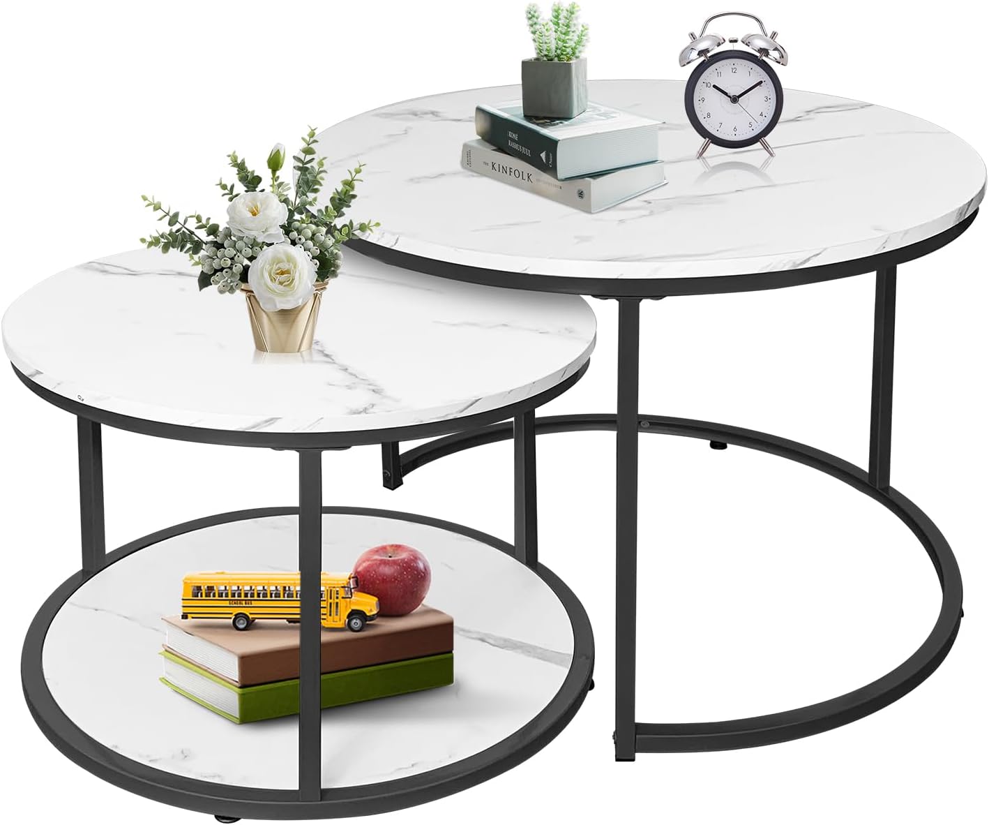 AT-VALY Coffee Table Set of 2 Nesting Tables,Round Side Table for Living Room, Small Accent Table with Storage (Black) · v2