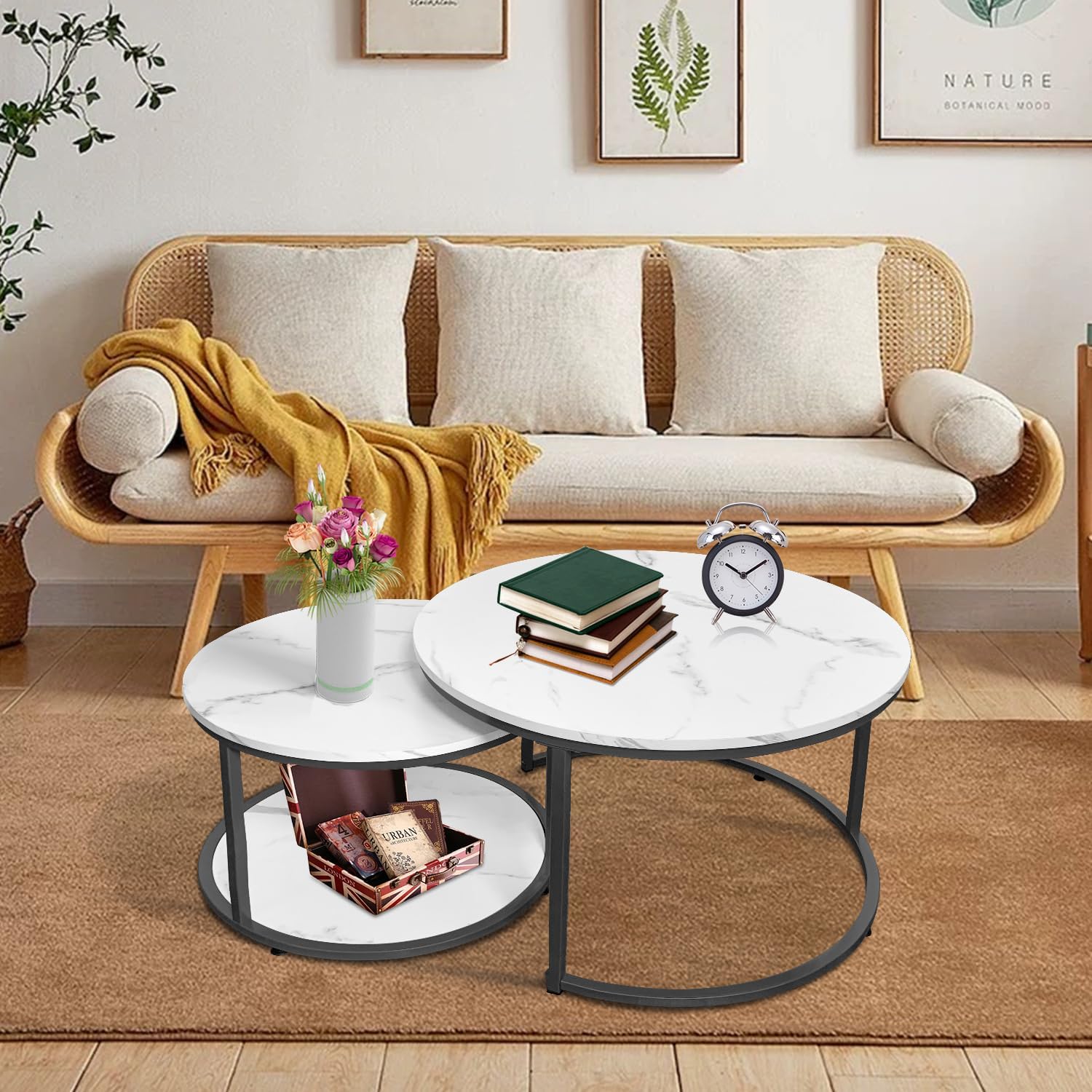 AT-VALY Coffee Table Set of 2 Nesting Tables,Round Side Table for Living Room, Small Accent Table with Storage (Black) · v2