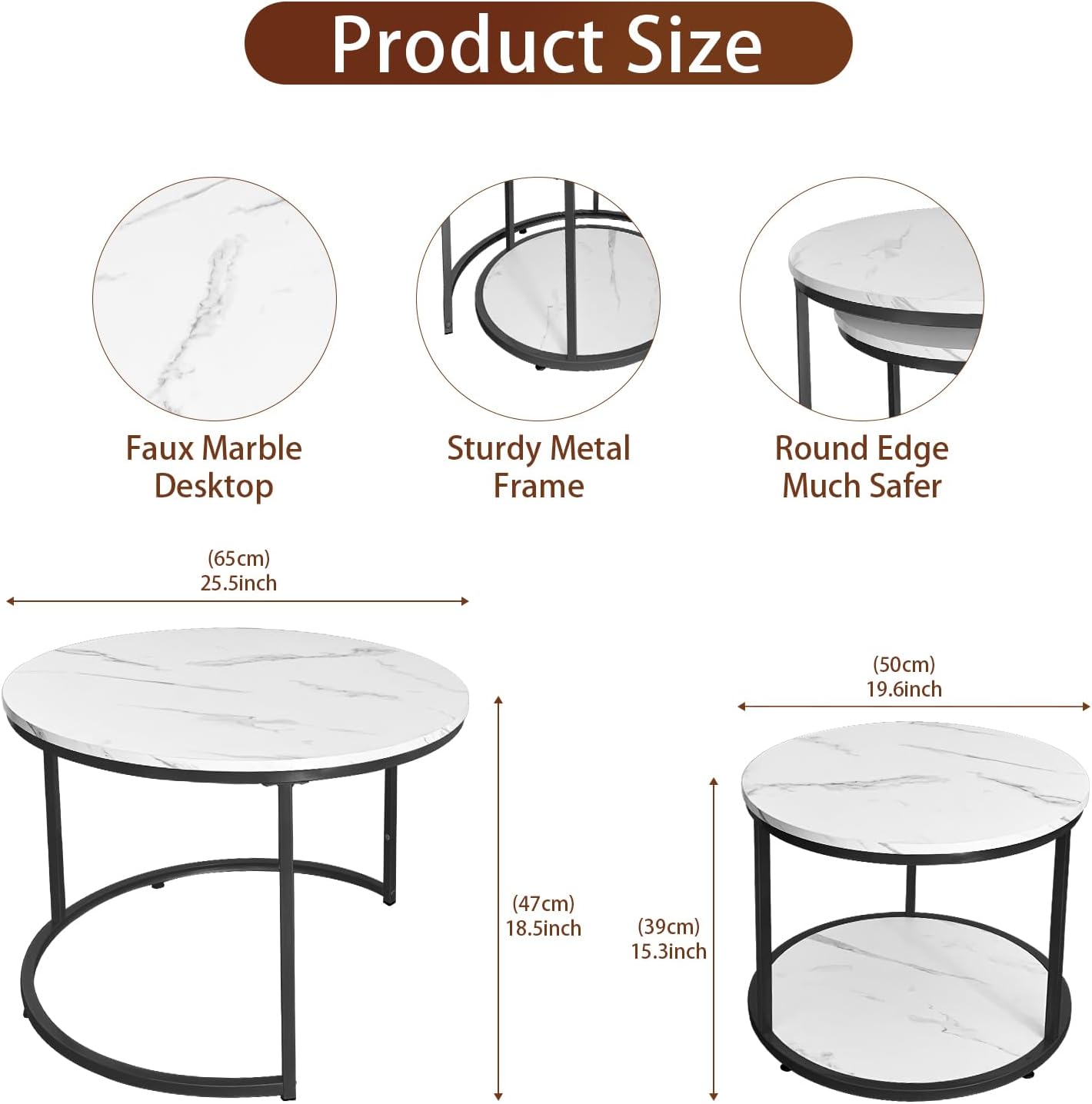 AT-VALY Coffee Table Set of 2 Nesting Tables,Round Side Table for Living Room, Small Accent Table with Storage (Black) · v2