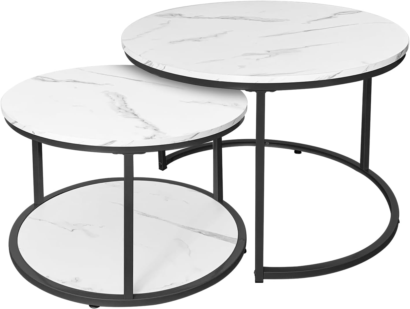 AT-VALY Coffee Table Set of 2 Nesting Tables,Round Side Table for Living Room, Small Accent Table with Storage (Black) · v2
