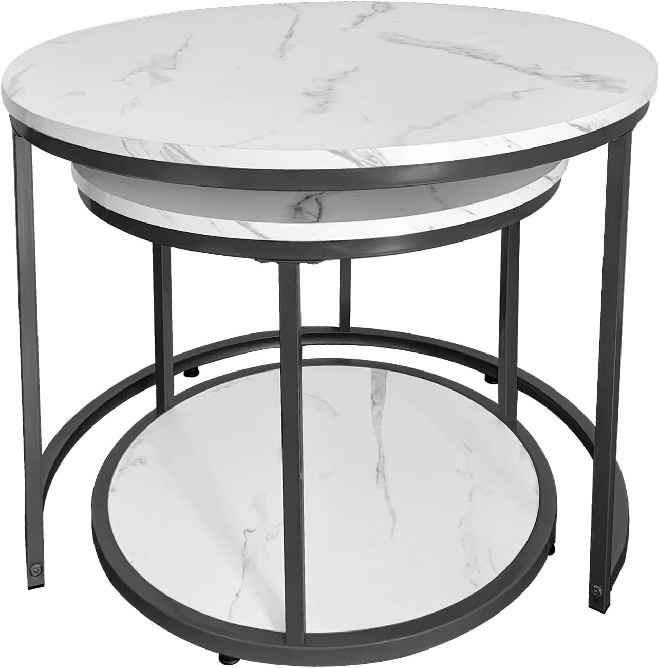 AT-VALY Coffee Table Set of 2 Nesting Tables,Round Side Table for Living Room, Small Accent Table with Storage (Black) · v2
