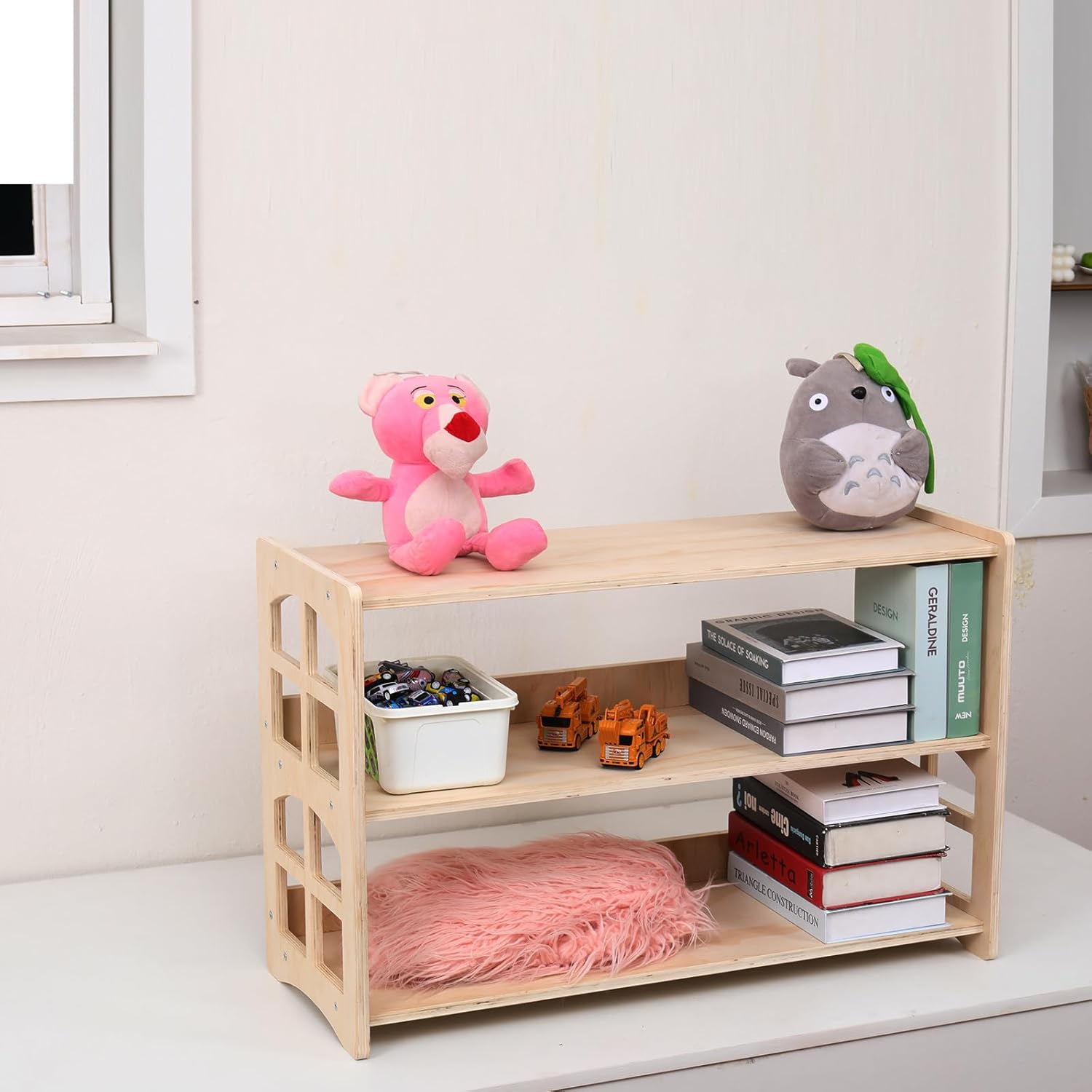 Montessori Bookshelf Toy Shelf Kids Storage Organizer for Toys Book Shelves for Kids Room Sturdy and Safe Toddler Wood Classroom Furniture Bookcases (3Tier) · v6