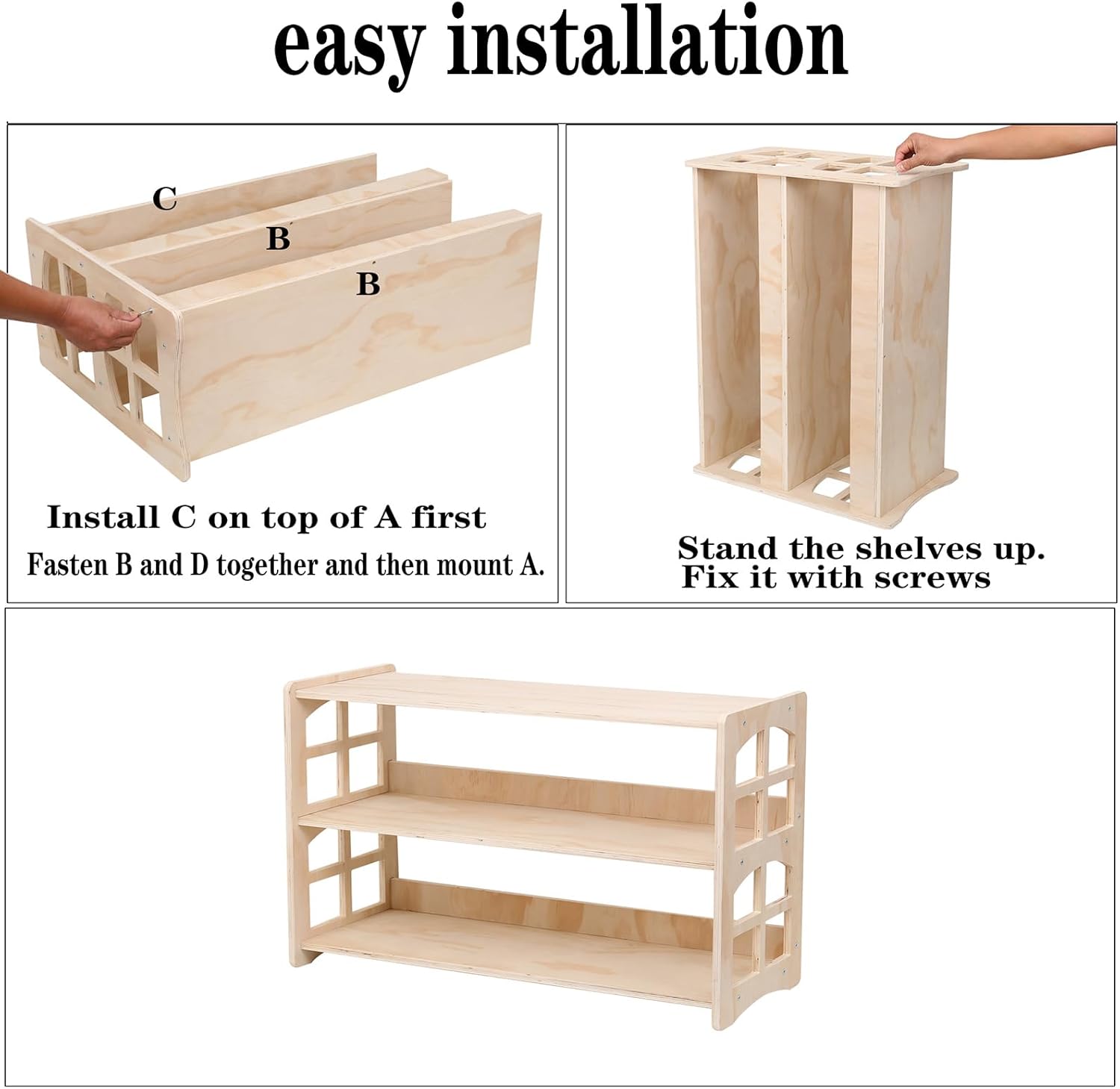 Montessori Bookshelf Toy Shelf Kids Storage Organizer for Toys Book Shelves for Kids Room Sturdy and Safe Toddler Wood Classroom Furniture Bookcases (3Tier) · v6