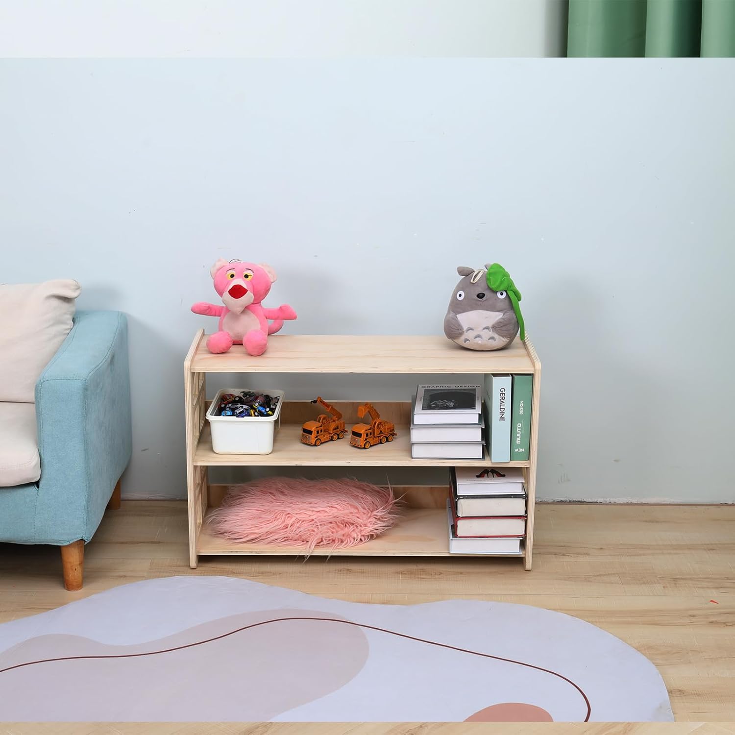Montessori Bookshelf Toy Shelf Kids Storage Organizer for Toys Book Shelves for Kids Room Sturdy and Safe Toddler Wood Classroom Furniture Bookcases (3Tier) · v6