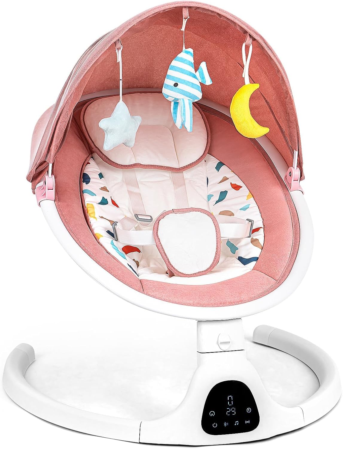 Baby Swings Baby Swing for Infants, Bluetooth Baby Swing Newborn with Remote Control, 5 Speeds,5-Point Harness, Portable Baby Swing（Pink）