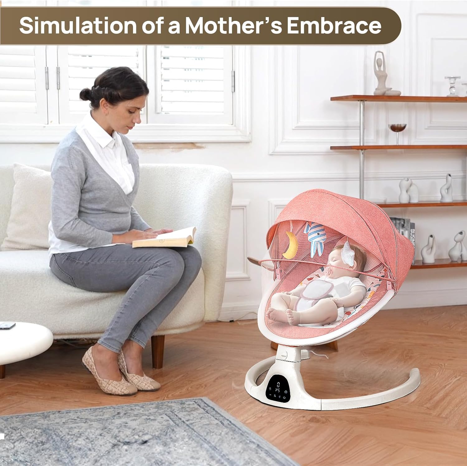 Baby Swings Baby Swing for Infants, Bluetooth Baby Swing Newborn with Remote Control, 5 Speeds,5-Point Harness, Portable Baby Swing（Pink）
