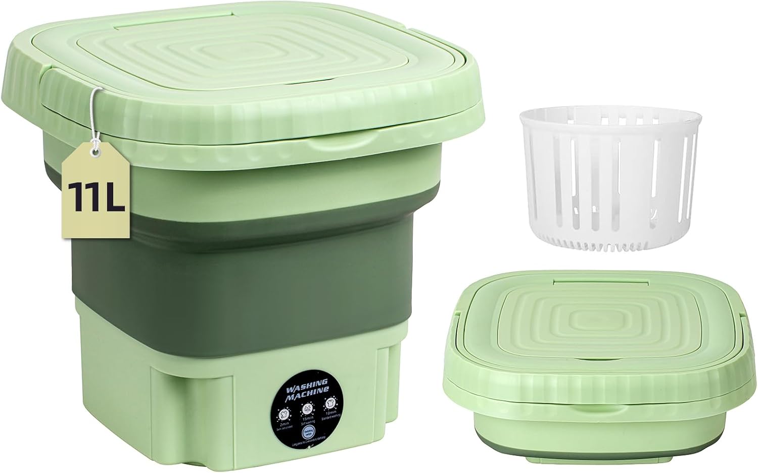 Portable Washing Machine, Mini Washer, 11L upgraded large capacity Foldable Washing Machine, Deep Cleaning for Underwear, Baby Clothes, or Small Items, Suitable for Apartments, Dorm, Hotels (Green)