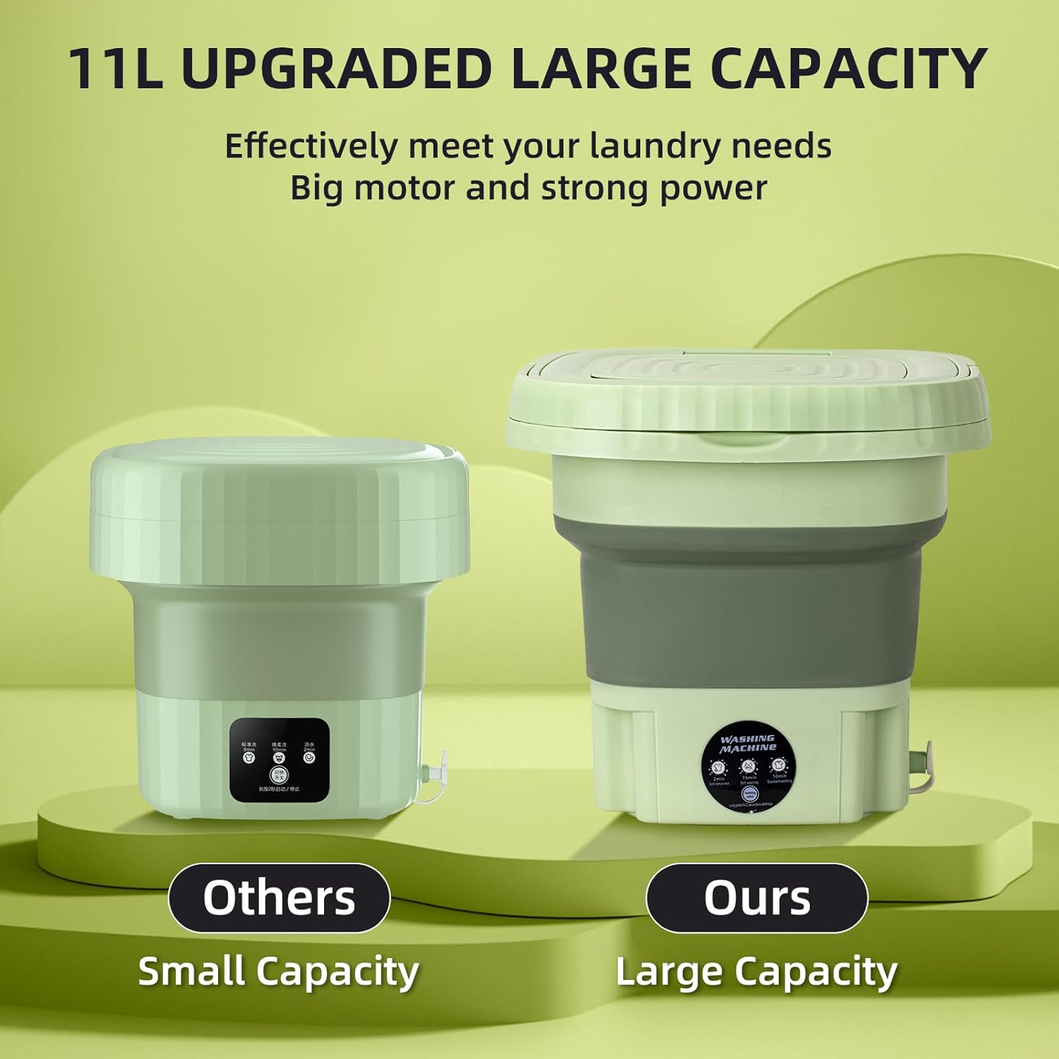 Portable Washing Machine, Mini Washer, 11L upgraded large capacity Foldable Washing Machine, Deep Cleaning for Underwear, Baby Clothes, or Small Items, Suitable for Apartments, Dorm, Hotels (Green) · v10