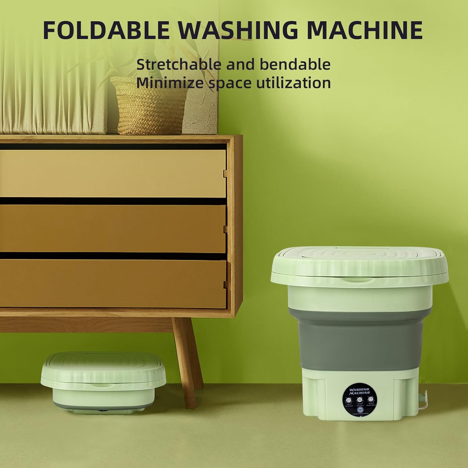 Portable Washing Machine, Mini Washer, 11L upgraded large capacity Foldable Washing Machine, Deep Cleaning for Underwear, Baby Clothes, or Small Items, Suitable for Apartments, Dorm, Hotels (Green) · v10