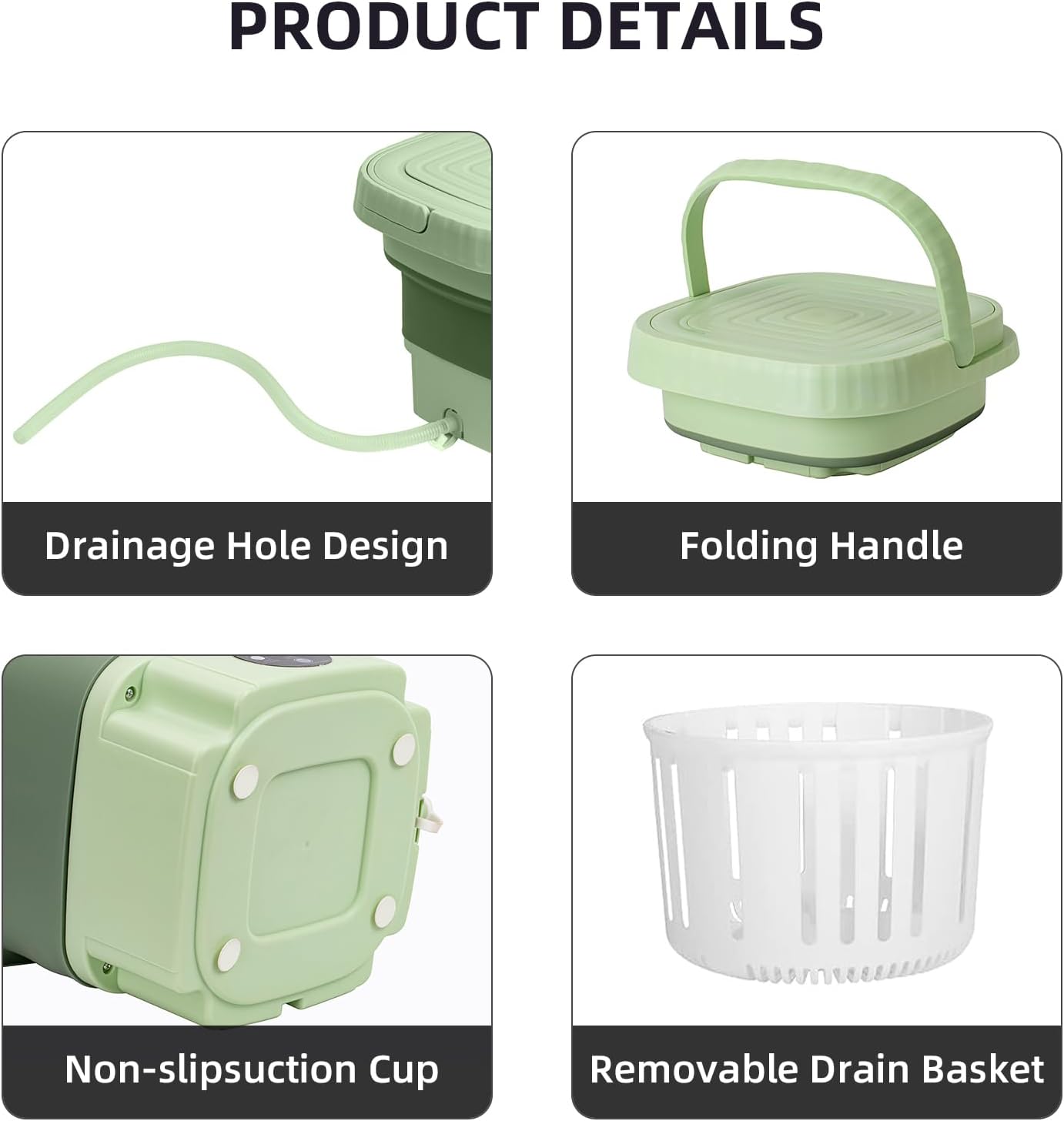 Portable Washing Machine, Mini Washer, 11L upgraded large capacity Foldable Washing Machine, Deep Cleaning for Underwear, Baby Clothes, or Small Items, Suitable for Apartments, Dorm, Hotels (Green) · v10