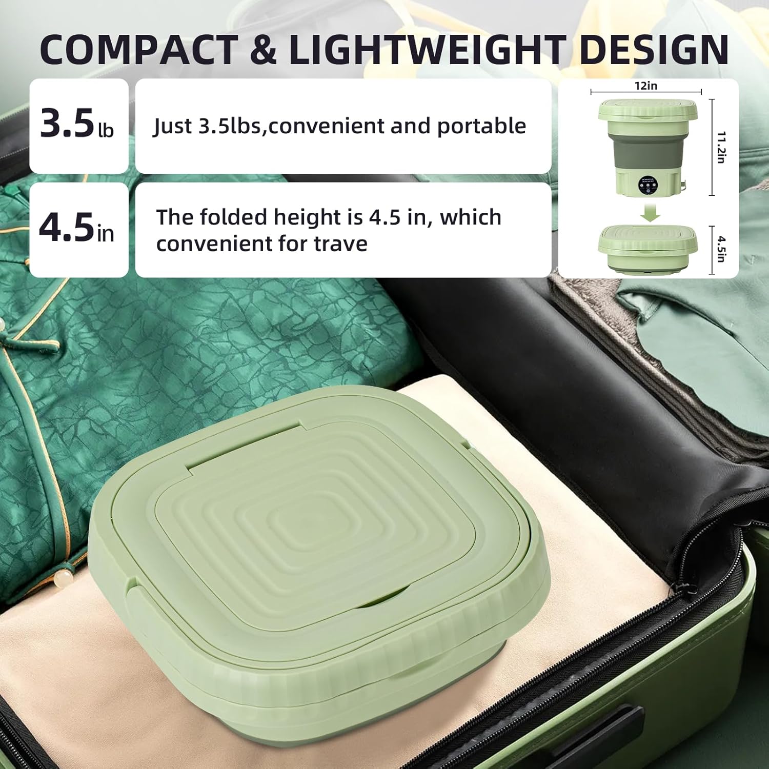 Portable Washing Machine, Mini Washer, 11L upgraded large capacity Foldable Washing Machine, Deep Cleaning for Underwear, Baby Clothes, or Small Items, Suitable for Apartments, Dorm, Hotels (Green) · v10