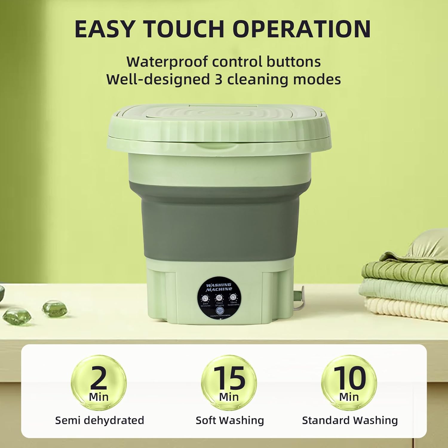 Portable Washing Machine, Mini Washer, 11L upgraded large capacity Foldable Washing Machine, Deep Cleaning for Underwear, Baby Clothes, or Small Items, Suitable for Apartments, Dorm, Hotels (Green) · v10