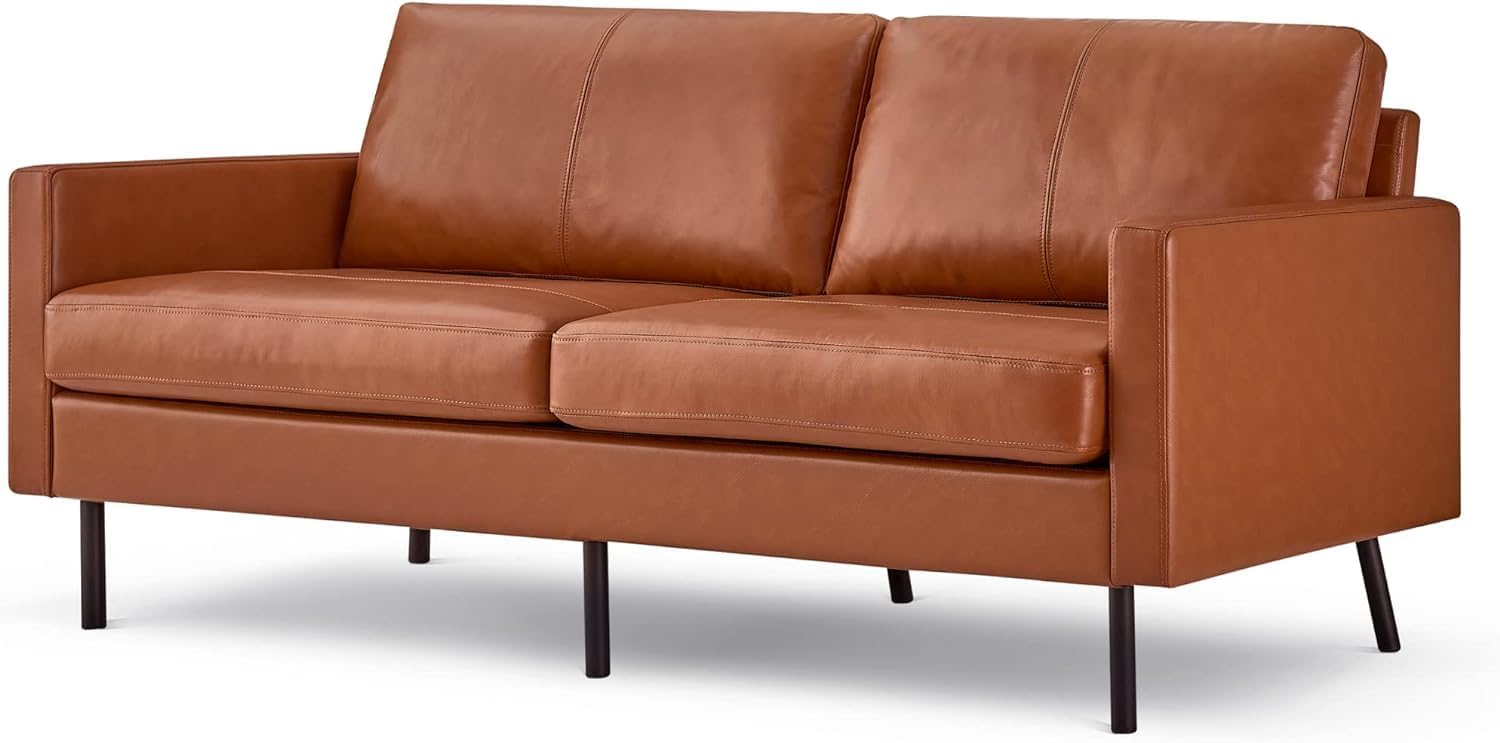 70 Top-Grain Leather Sofa, 2-Seat Upholstered Loveseat Sofa Modern Couch, Luxury Classic for Living Room Bedroom Apartment Office (Brown) · v2