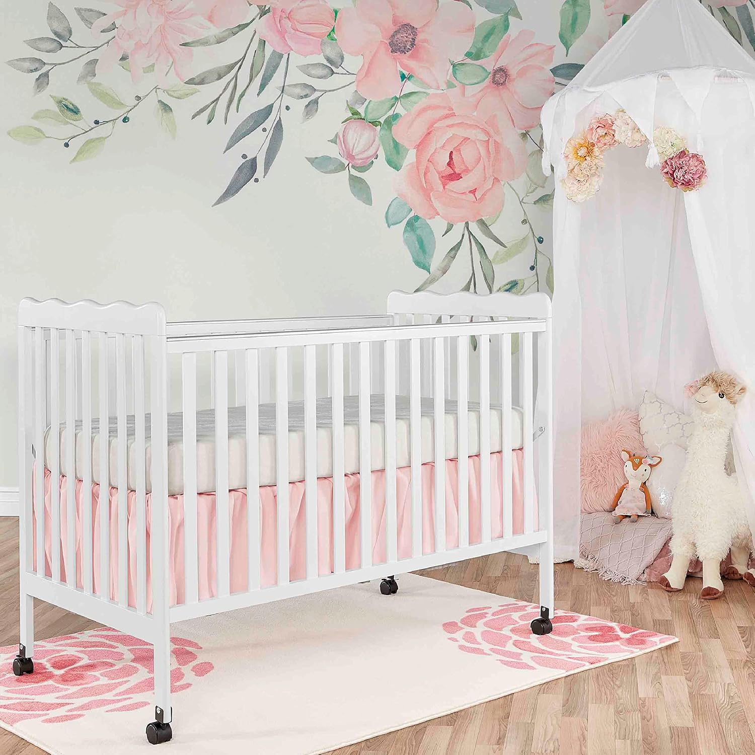 Dream On Me Carson Classic 3-in-1 Convertible Crib in White Honeycomb Orthopedic Firm Fiber Standard Baby Crib Mattress