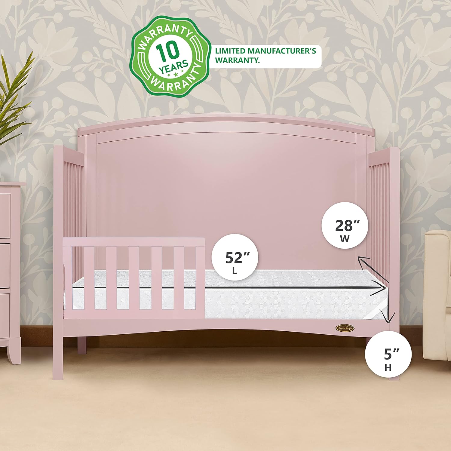 Dream On Me Carson Classic 3-in-1 Convertible Crib in White Honeycomb Orthopedic Firm Fiber Standard Baby Crib Mattress