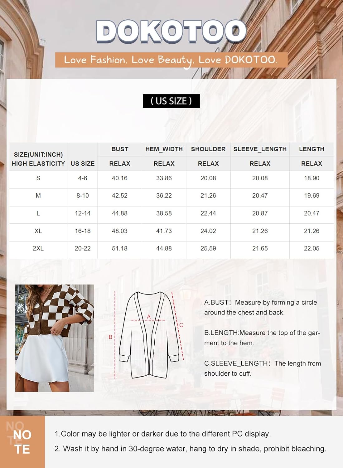 Dokotoo Womens Checkered V Neck Button Down Long Sleeve Cable Knit Cropped Cardigan Sweaters Tops · v3