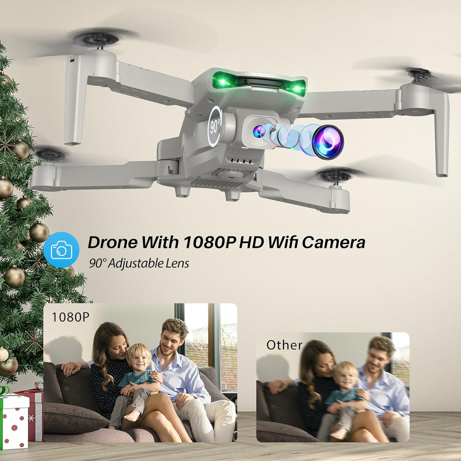 Yetişkinler için 1080P FPV Kameralı Drone - Hover Stable ile Quadcopter Drone, Tek Tuşla Başlamalı Katlanabilir Mini Dronlar, Waypoint Fly, Kafasız Mod, Otomatik Takip, 3D Flip, 3 Hız, 2 Pil, Yeni Başlayanlar İçin Kolay