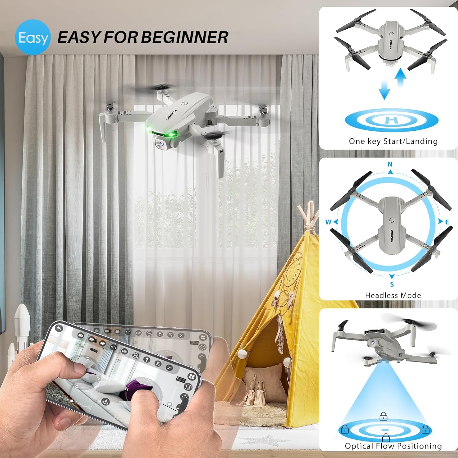 Yetişkinler için 1080P FPV Kameralı Drone - Hover Stable ile Quadcopter Drone, Tek Tuşla Başlamalı Katlanabilir Mini Dronlar, Waypoint Fly, Kafasız Mod, Otomatik Takip, 3D Flip, 3 Hız, 2 Pil, Yeni Başlayanlar İçin Kolay