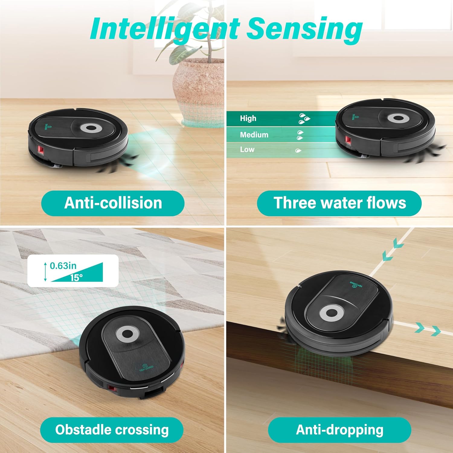 Robot aspirapolvere e mocio combinato, robot aspirapolvere automatico da 4000 pa con serbatoio d'acqua e pattumiera, robot aspirapolvere intelligente a ricarica automatica compatibile con APP, perfetto per peli di animali domestici, pavimenti duri e moquette