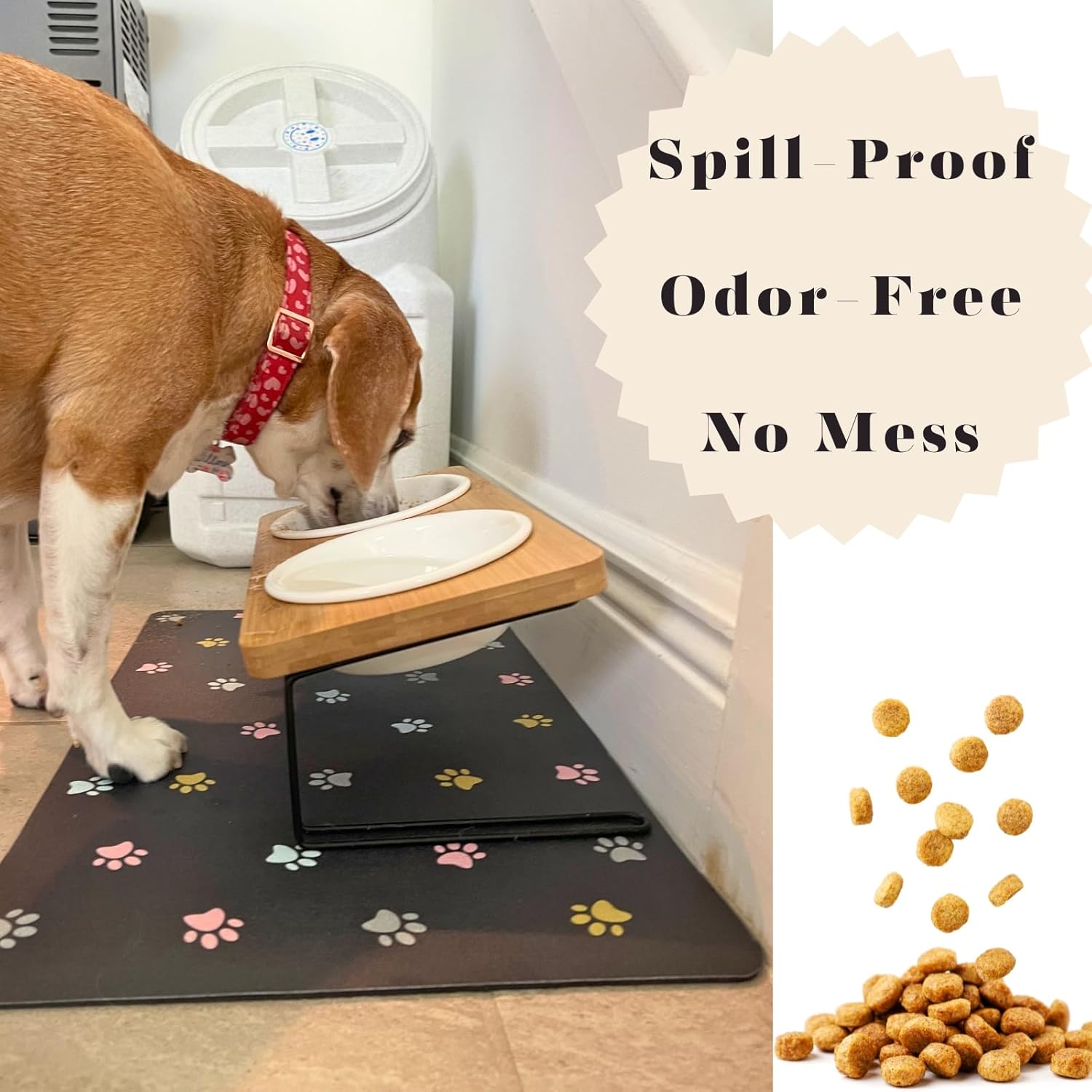 Alfombrilla de alimentación para mascotas, tapete de alimentación para gatos, para comida y agua, sin manchas, tapete de secado rápido para perros y gatos, cuenco, color pata, 12 x 19 pulgadas