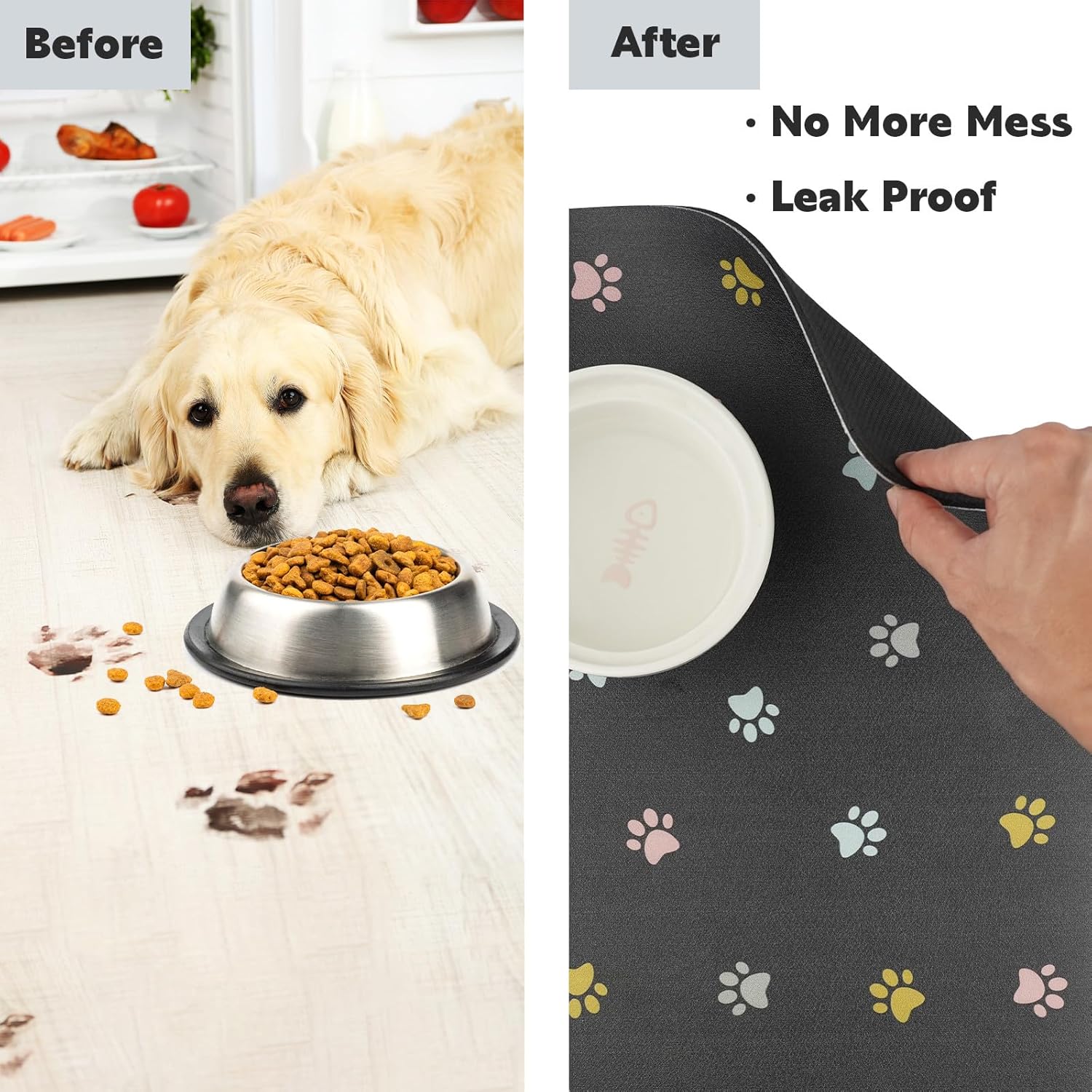 Alfombrilla de alimentación para mascotas, tapete de alimentación para gatos, para comida y agua, sin manchas, tapete de secado rápido para perros y gatos, cuenco, color pata, 12 x 19 pulgadas