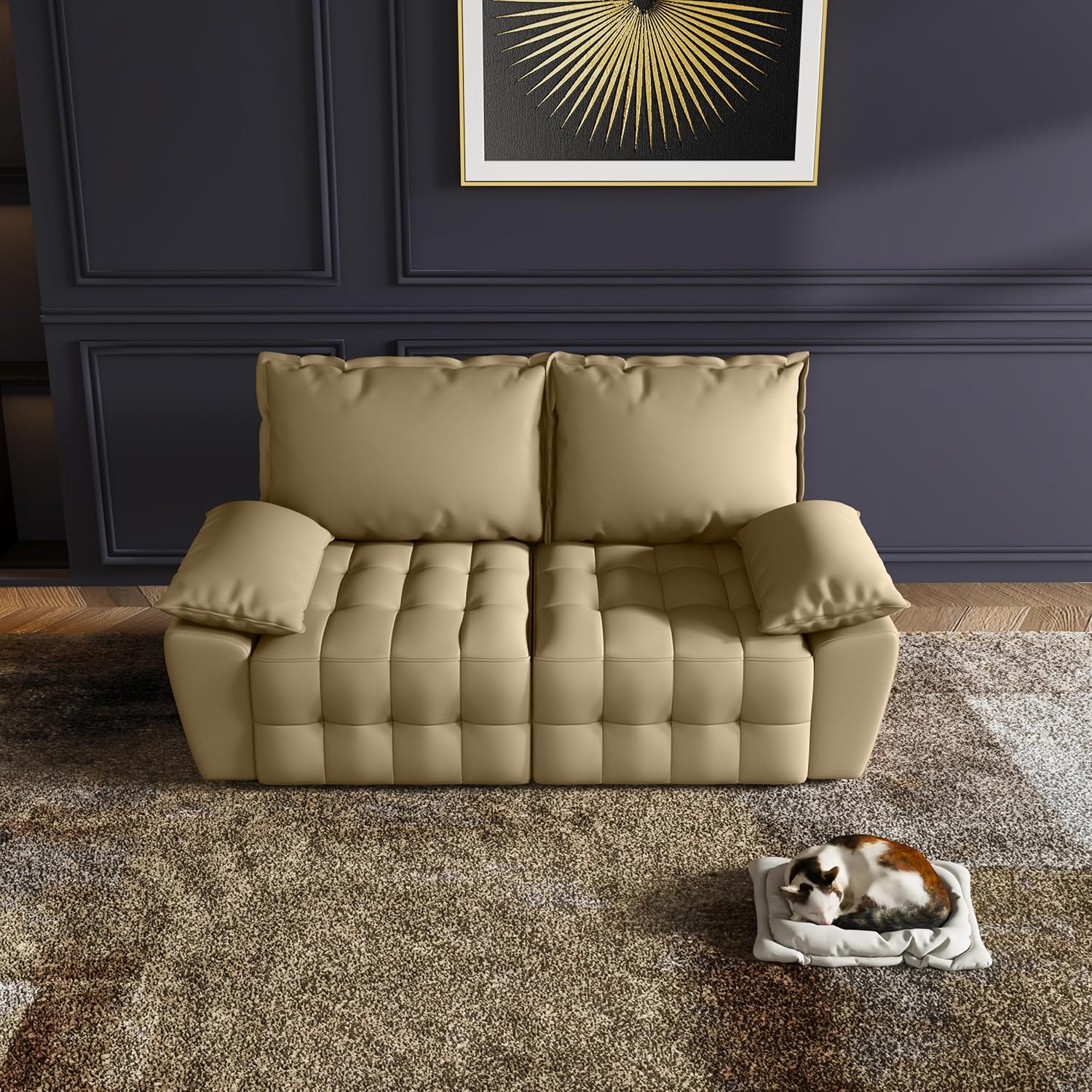 Modular Convertible Sofa with Chaise Living Room Couch Sectional, Polyurethane, loveseat Mustard Gold · v3