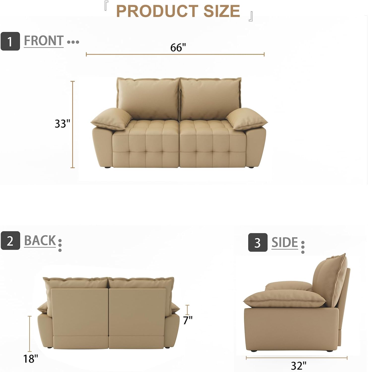 Modular Convertible Sofa with Chaise Living Room Couch Sectional, Polyurethane, loveseat Mustard Gold · v3