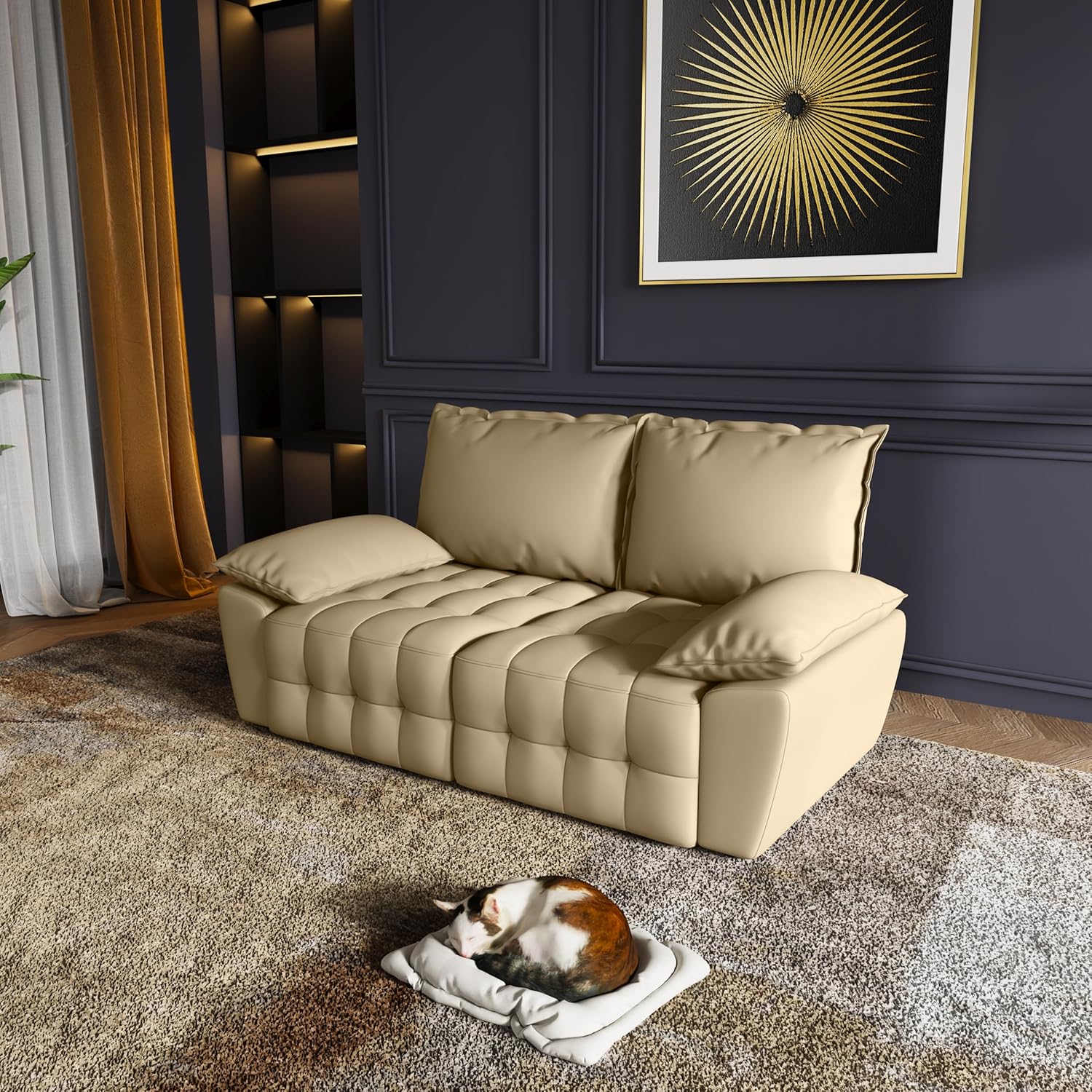 Modular Convertible Sofa with Chaise Living Room Couch Sectional, Polyurethane, loveseat Mustard Gold · v3